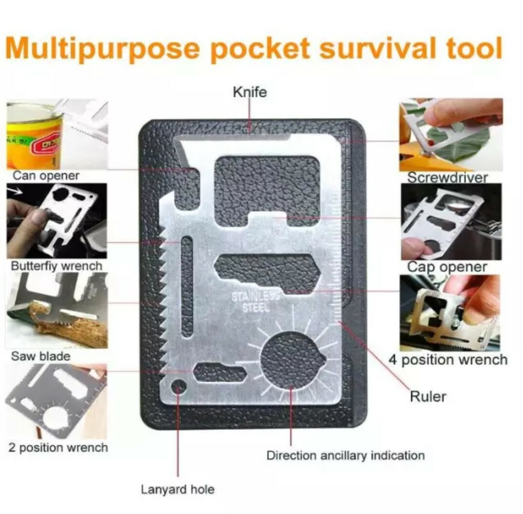 Emergency Kit. Multi-Tool Pliers, Emergency Blanket, Ferro Rod, Compass + more