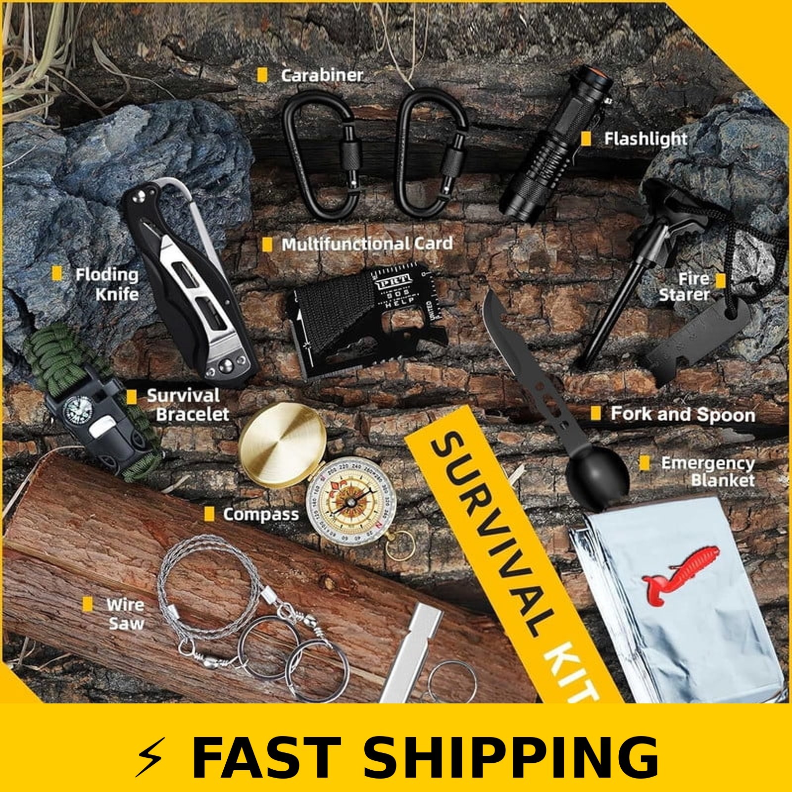 TEIPUERY 57 Pcs Survival Kit for Camping, Hiking, Outdoor Emergency