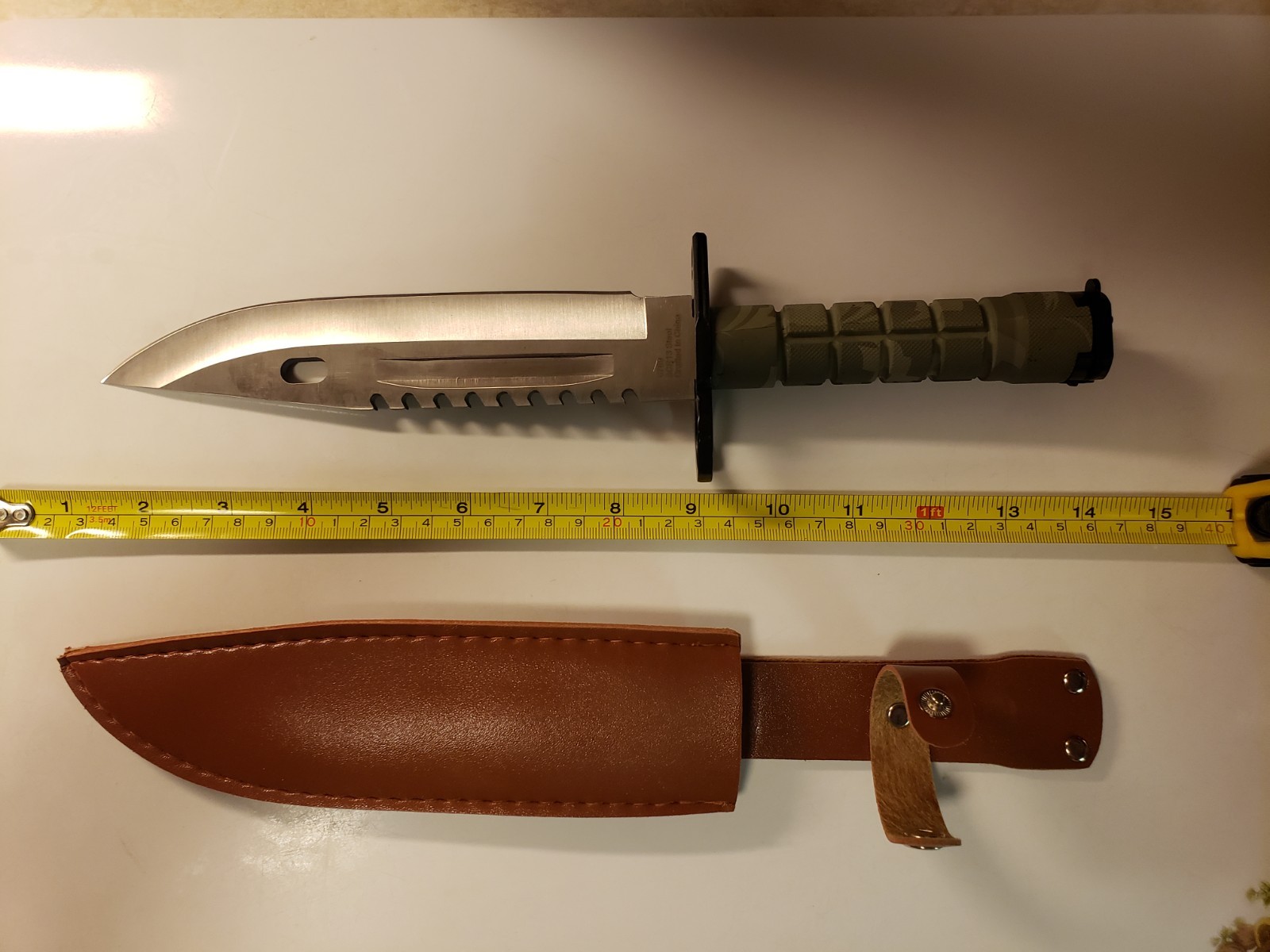 Bushcraft, Survival, Camping Knife(large), Saw Back Camo Handle, Sheath Included