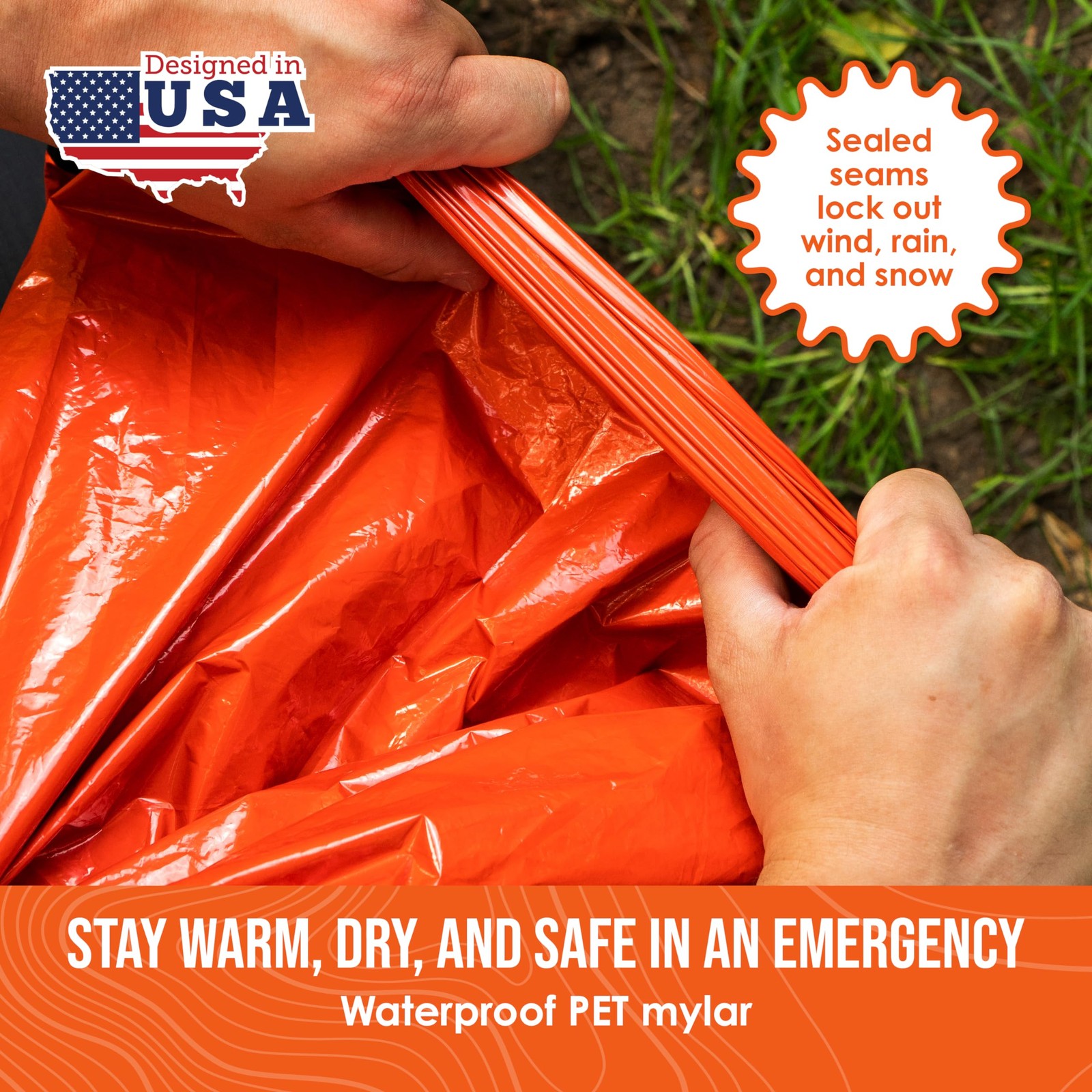 Go Time Gear Lightweight Bivy Sack – Emergency with 120 1 Pack, Orange