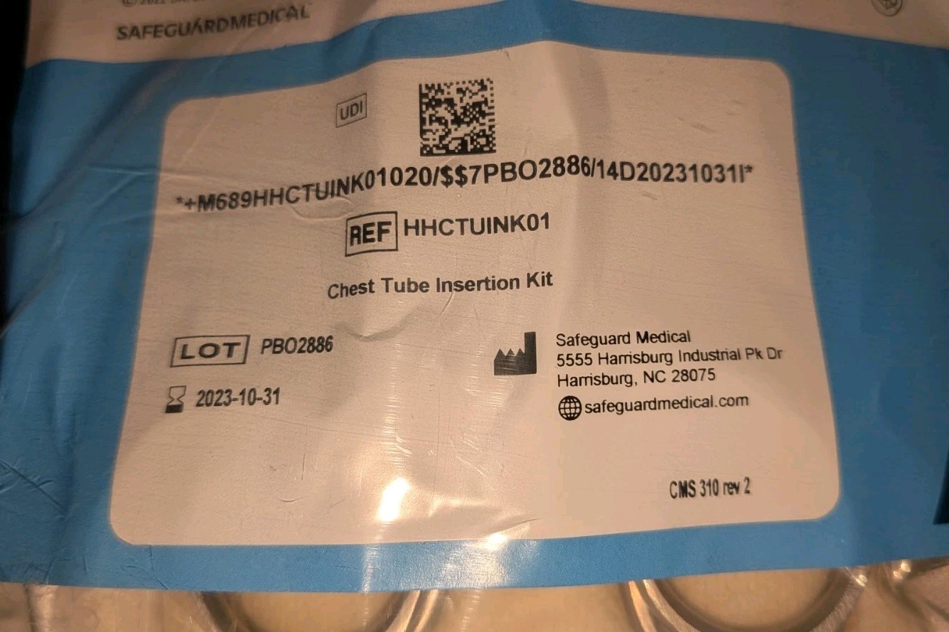 Safeguard Medical Chest Tube Insertion Kit HHCTUINK01 Exp 10/23