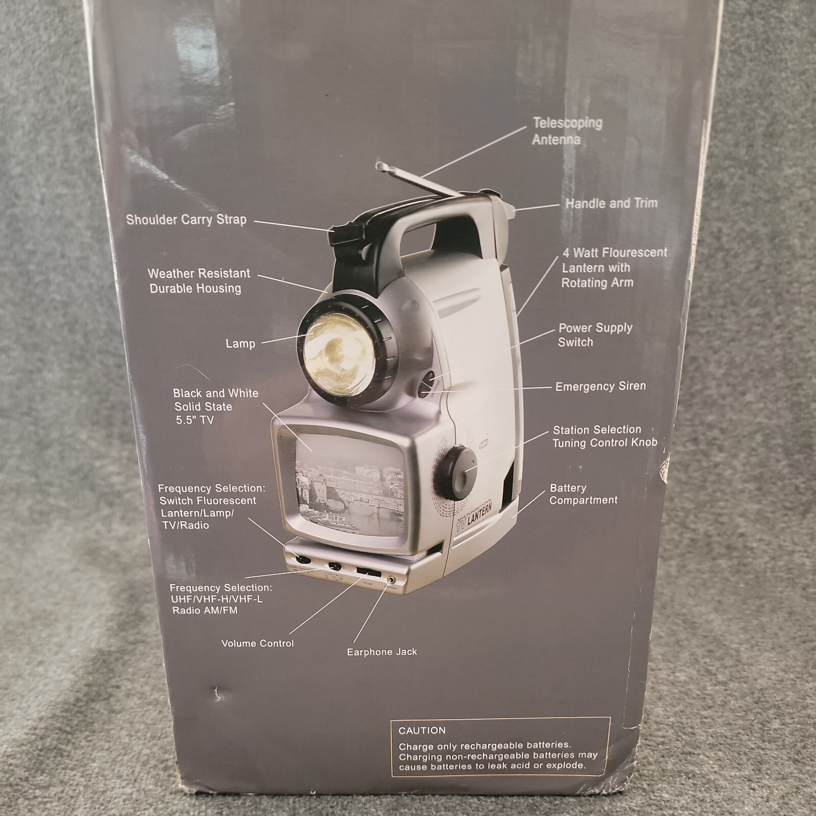 Multi-Function Camping TV Radio Lantern Flashlight Siren AC/Battery NOS
