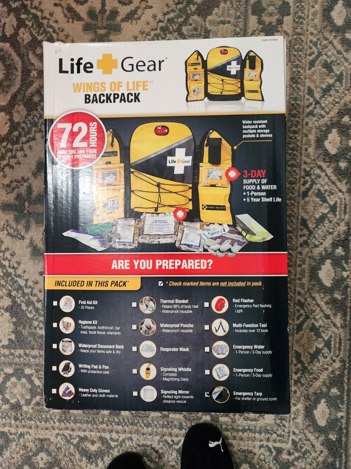 Life Gear Wings of Life Backpack 72-hour Survival Kit Backpack (New, Open Box)