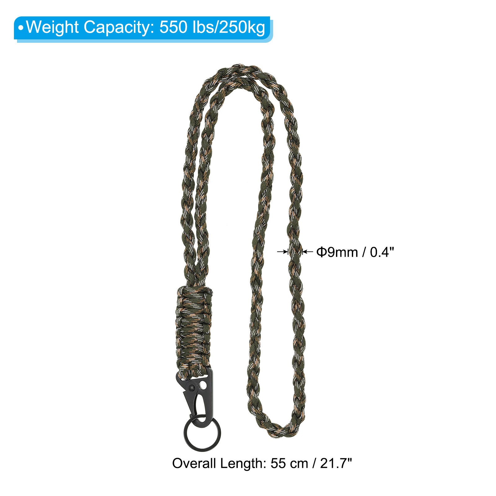 22″ Paracord Neck Lanyard Keychain Braided Strong Lanyard with Camo