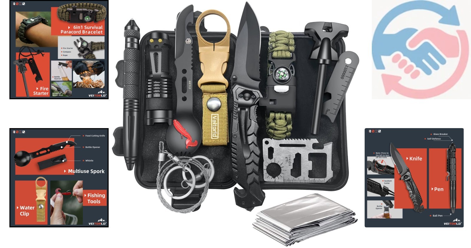 Lightweight Survival Gear 12-in-1 Kit – Essential for Fishing, Camping & Hunting