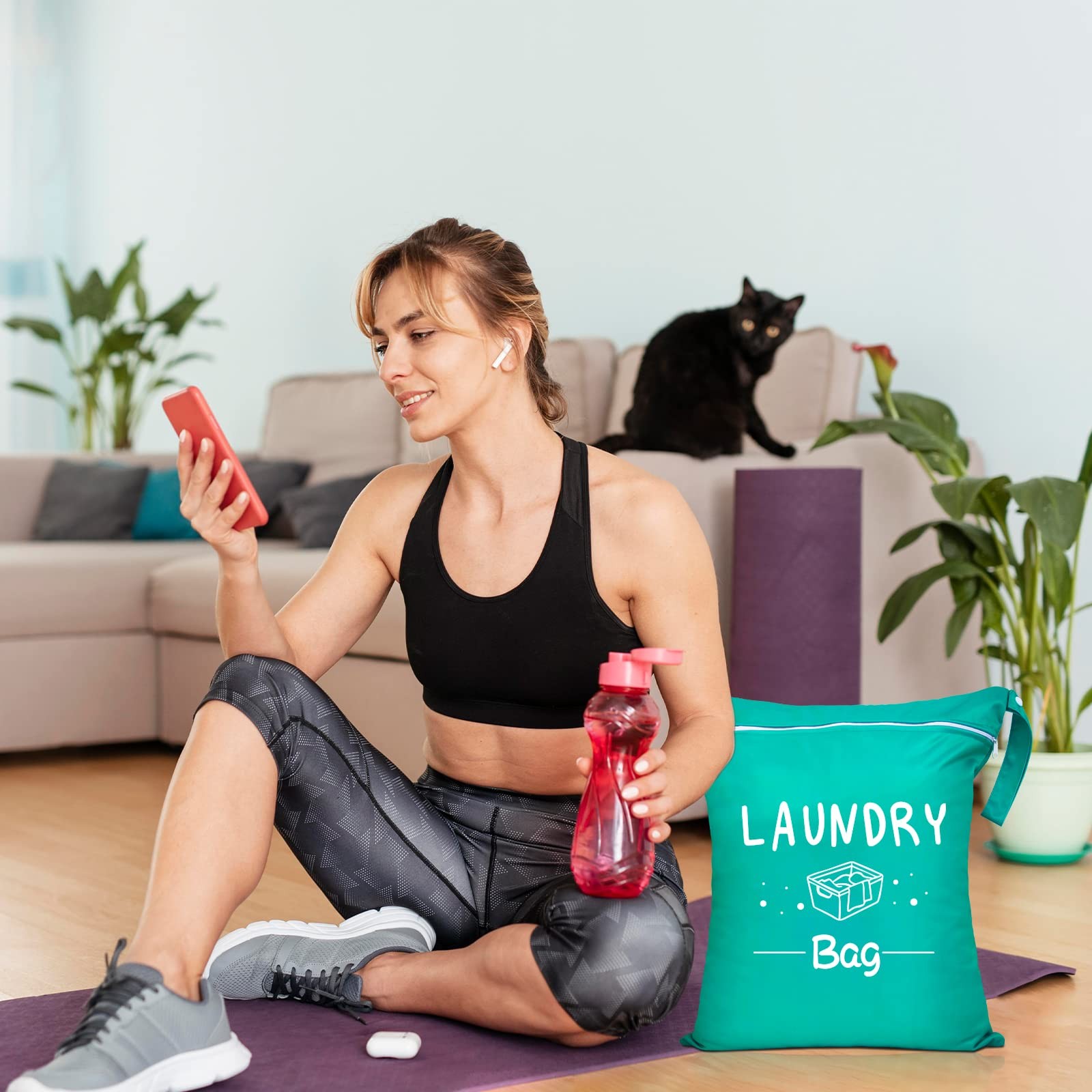 2 Pcs Large Travel Laundry Bags – Waterproof Wet/Dry, 14.9 x 18.8, Green+Grey