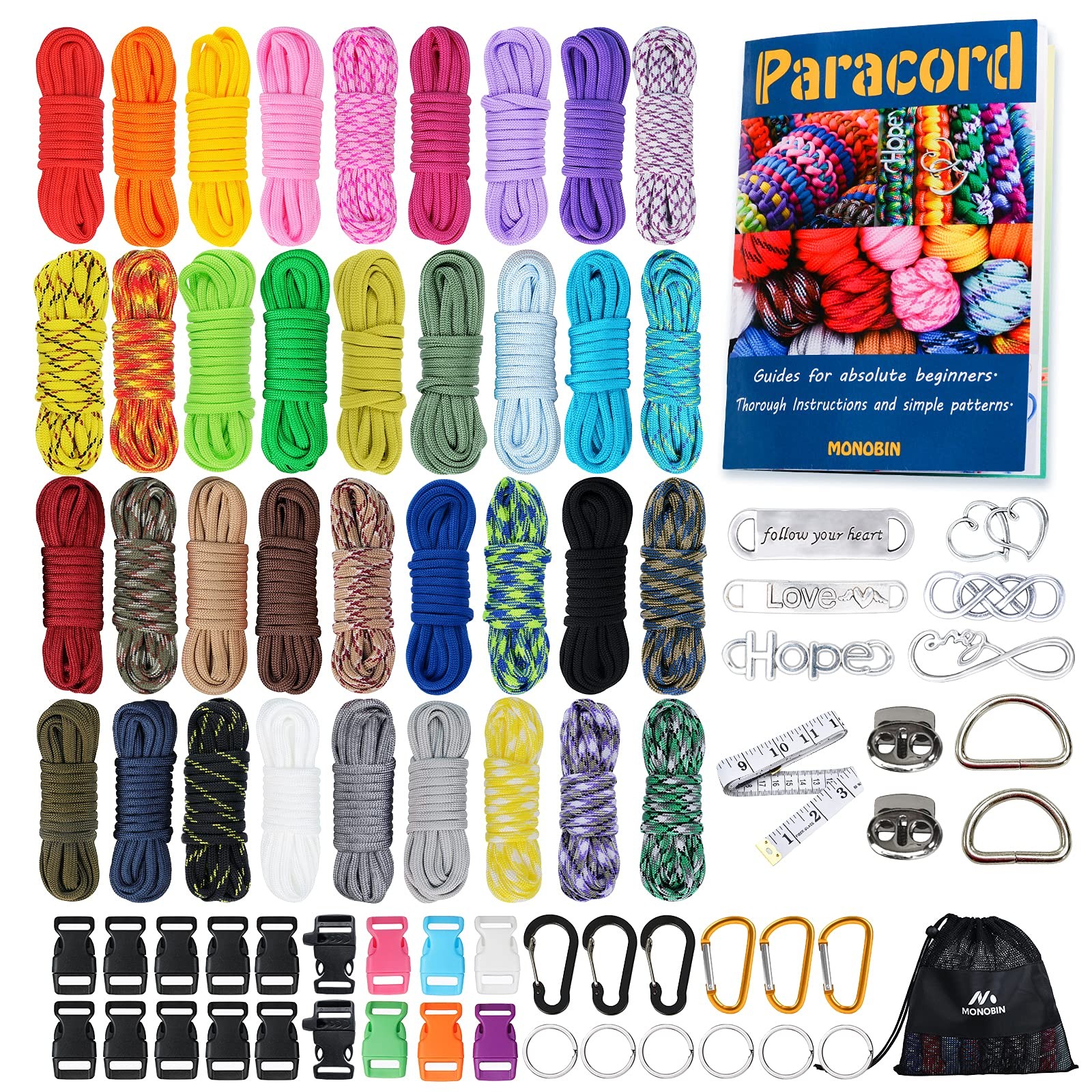 MONOBIN Paracord, 550 Paracord Combo 19.88 cm x 8.1 x 24.2 cm, 36 Colors-c