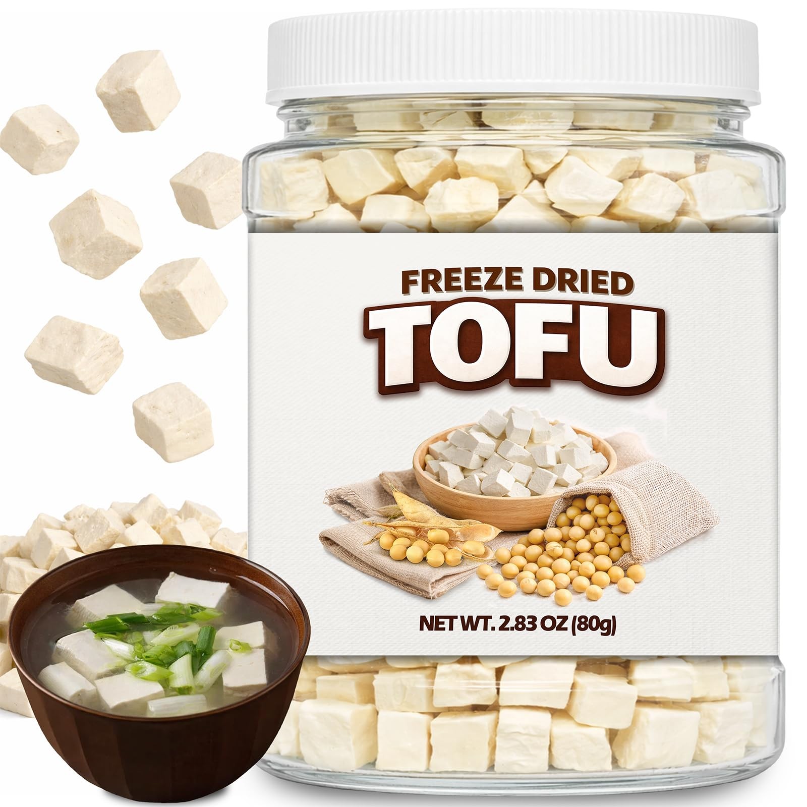 2.83oz (80g) Freeze Dried Tofu Cubes, 1cm Bite Size, Plant Based S, purple