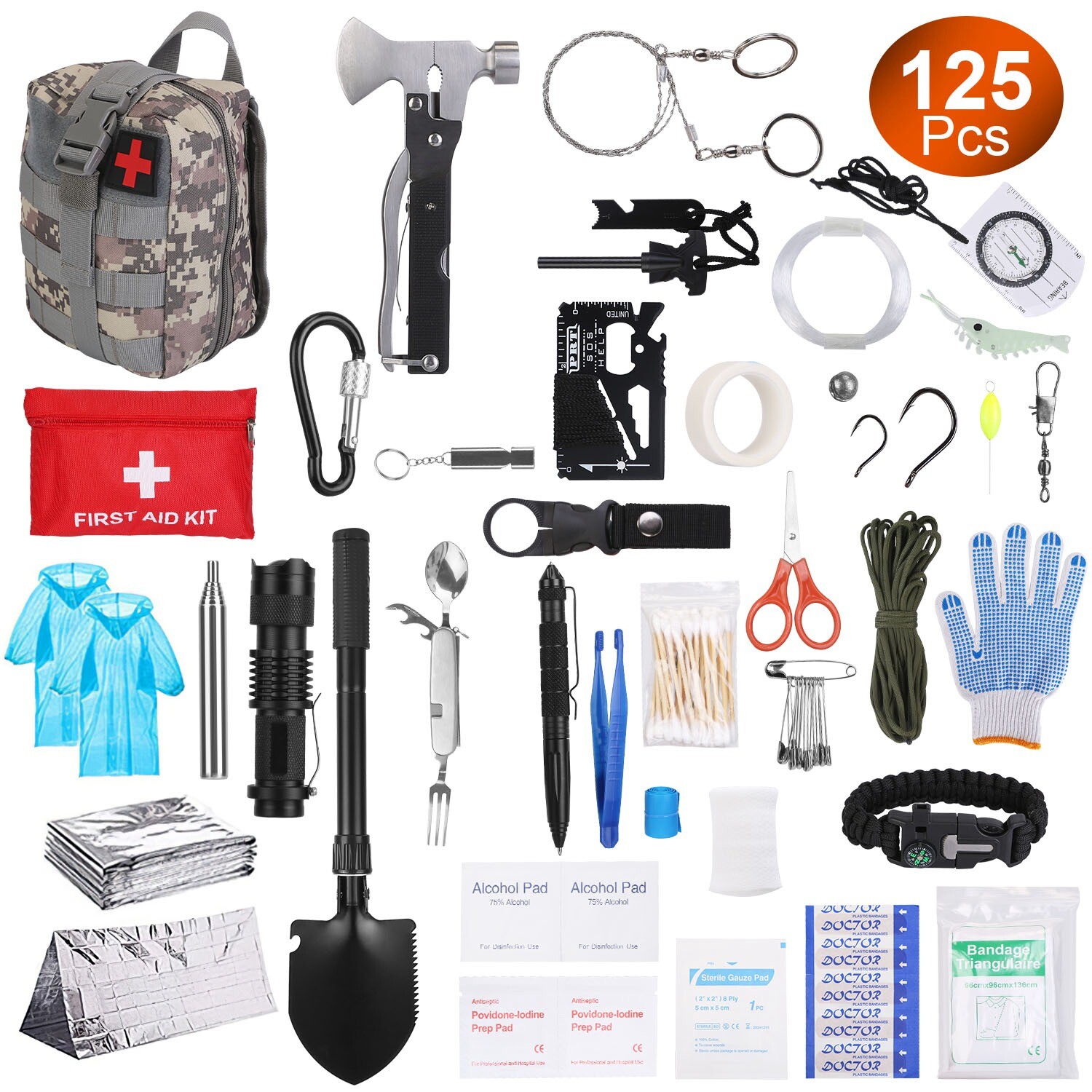 128-in-1 Survival First Aid Kit for Car Camping Hiking Emergency Gear