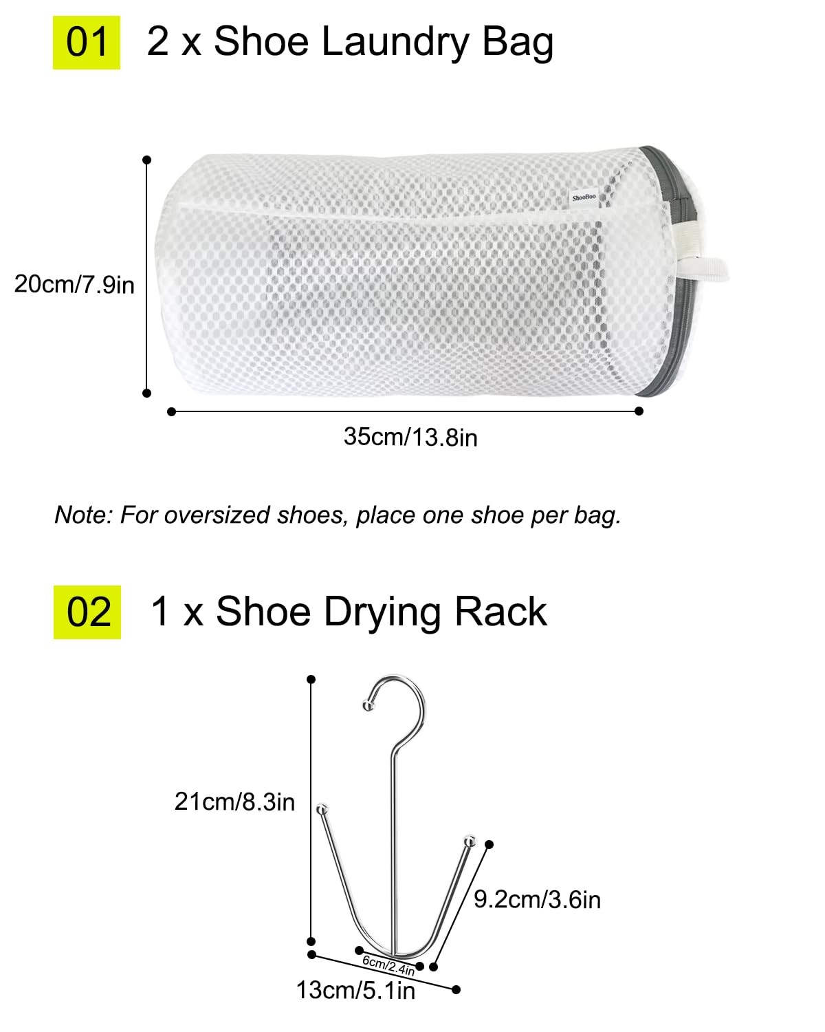 ShooBoo Shoe Washing Machine Bag,3 Pack Laundry Bag 7.9″ x 13.8″, White