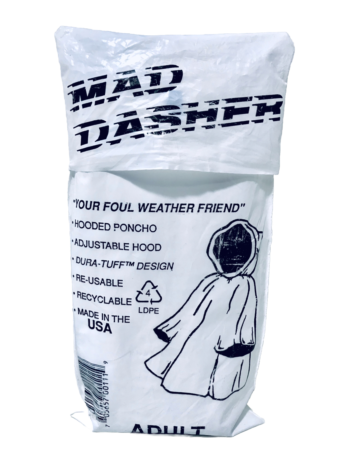 Mad Dasher Vintage Adult White Adjustable Hood Rain Poncho Dura Tuff Golf Bag