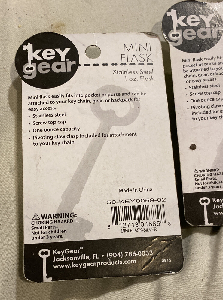 Keygear MINI FLASK w/ KeyChain 1oz Quality Stainless Steel Survival Gear *2-pcs