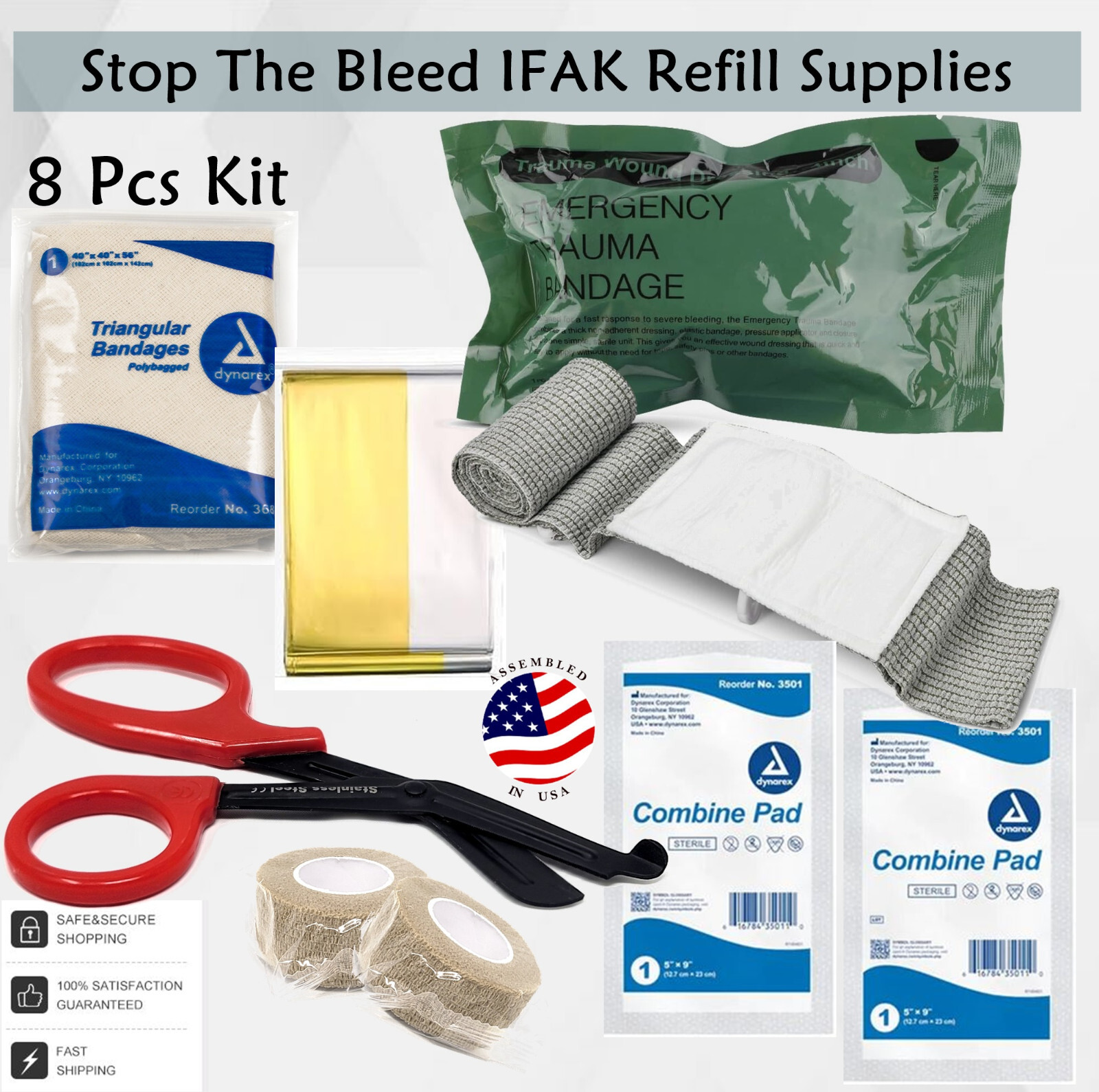 First Aid Kit Supplies Emergency Trauma Preparedness Outdoor Travel Camping-8Pcs