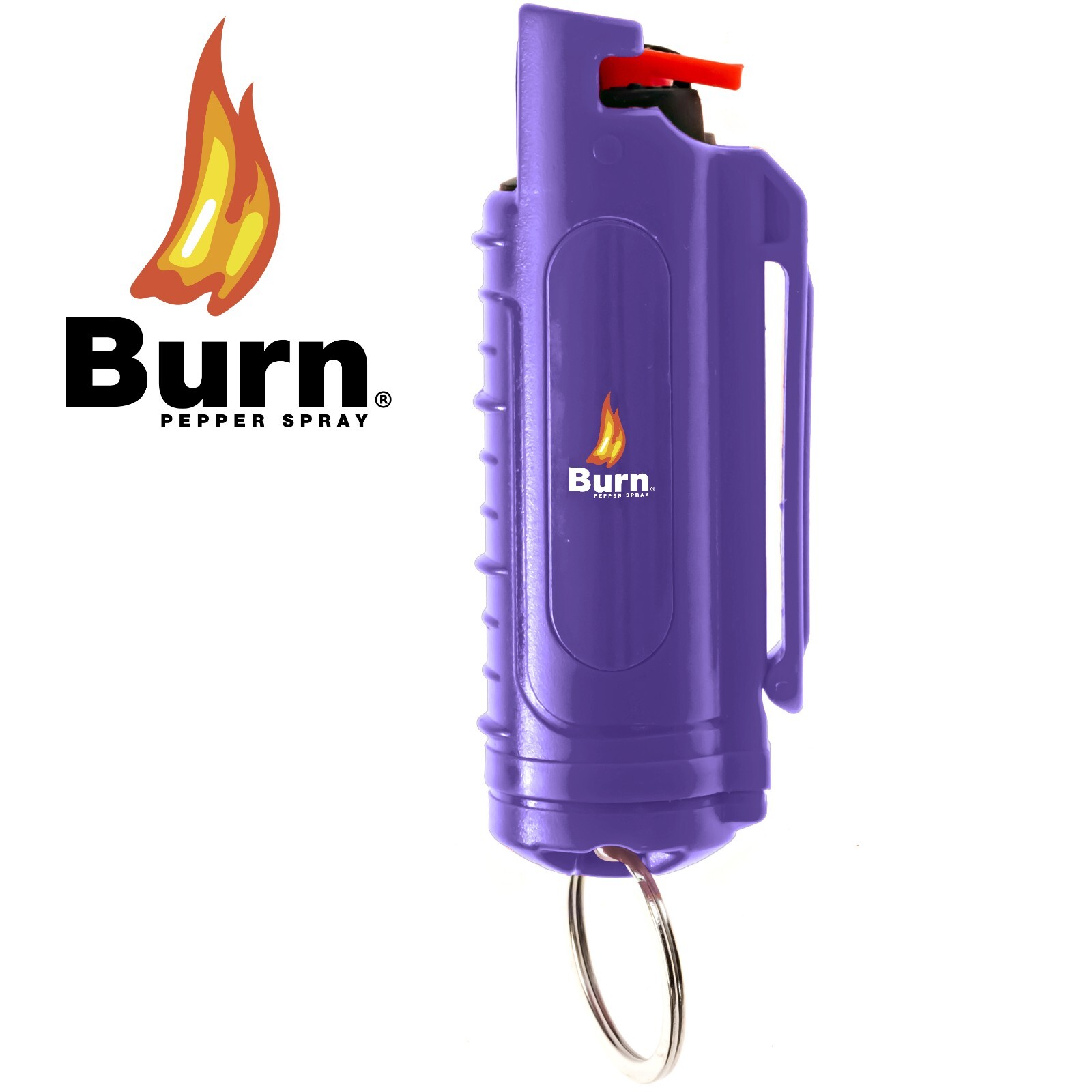 BURN Pepper Spray 1/2oz Security Self Defense Keychain Molded Purple