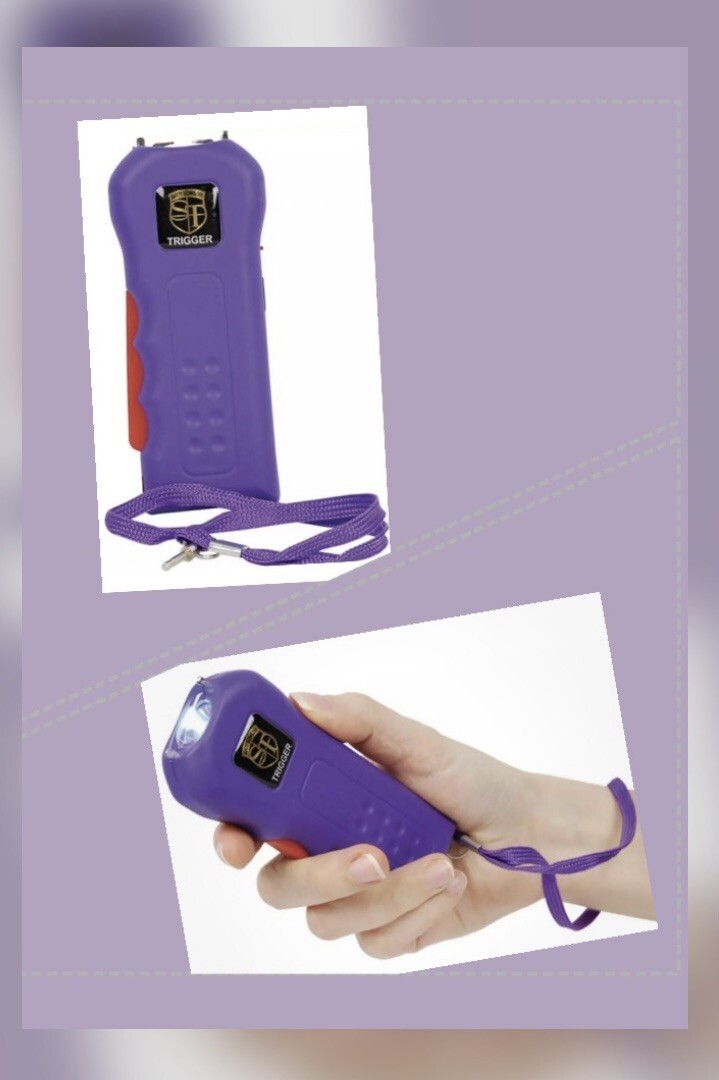 SQUEEZE Rechargeable LED Stun Gun PURPLE Walker Jogger Safety 911 POLICE 75 MV
