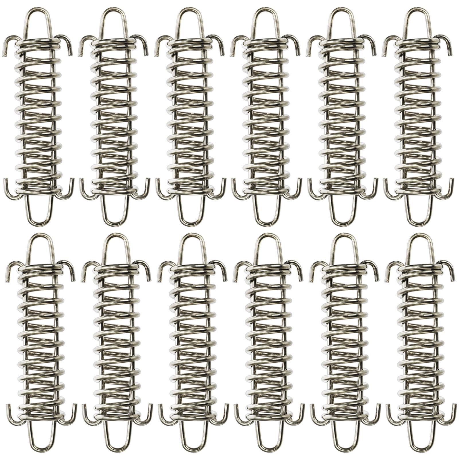 Suwimut 12 Pieces Tent Spring Buckle, Windproof Stainless Steel 4.5″, Silver