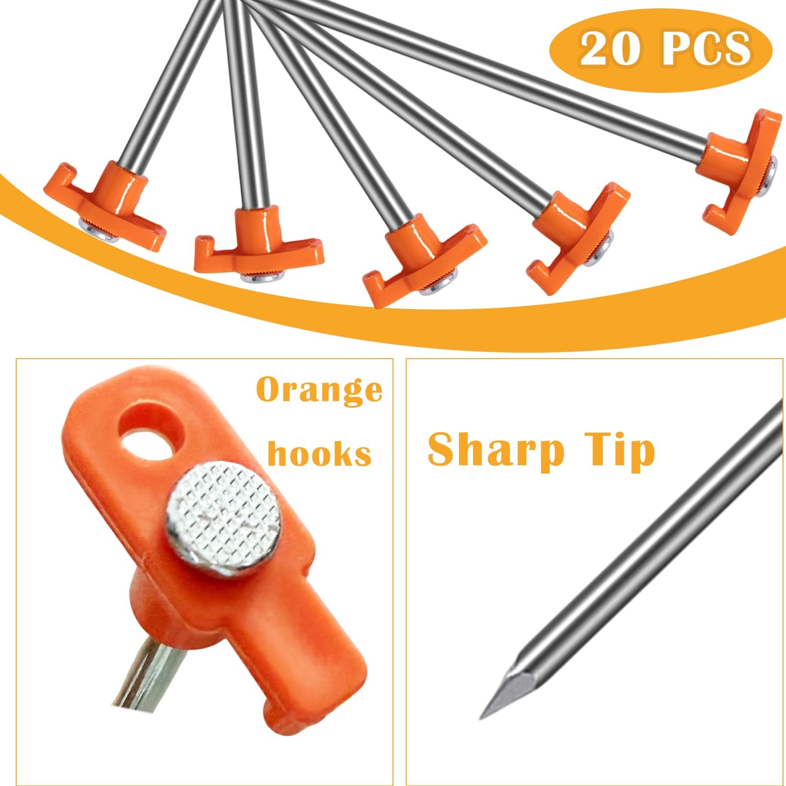 Nexboraque 20 Pack Tent Stakes – 9.75 Inch Galvanized Non-Rust Orange 20Pcs