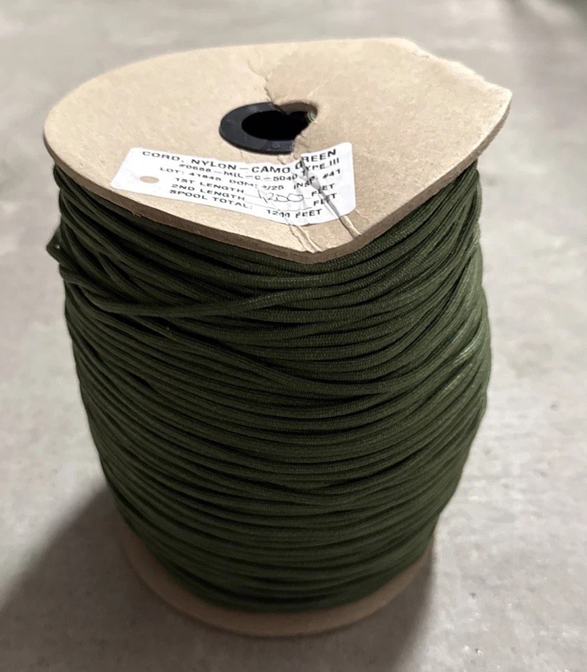 Ability One Nylon Utility Rope Cord Spool, 1200 ft, 3/16 in Dia, Camo Green