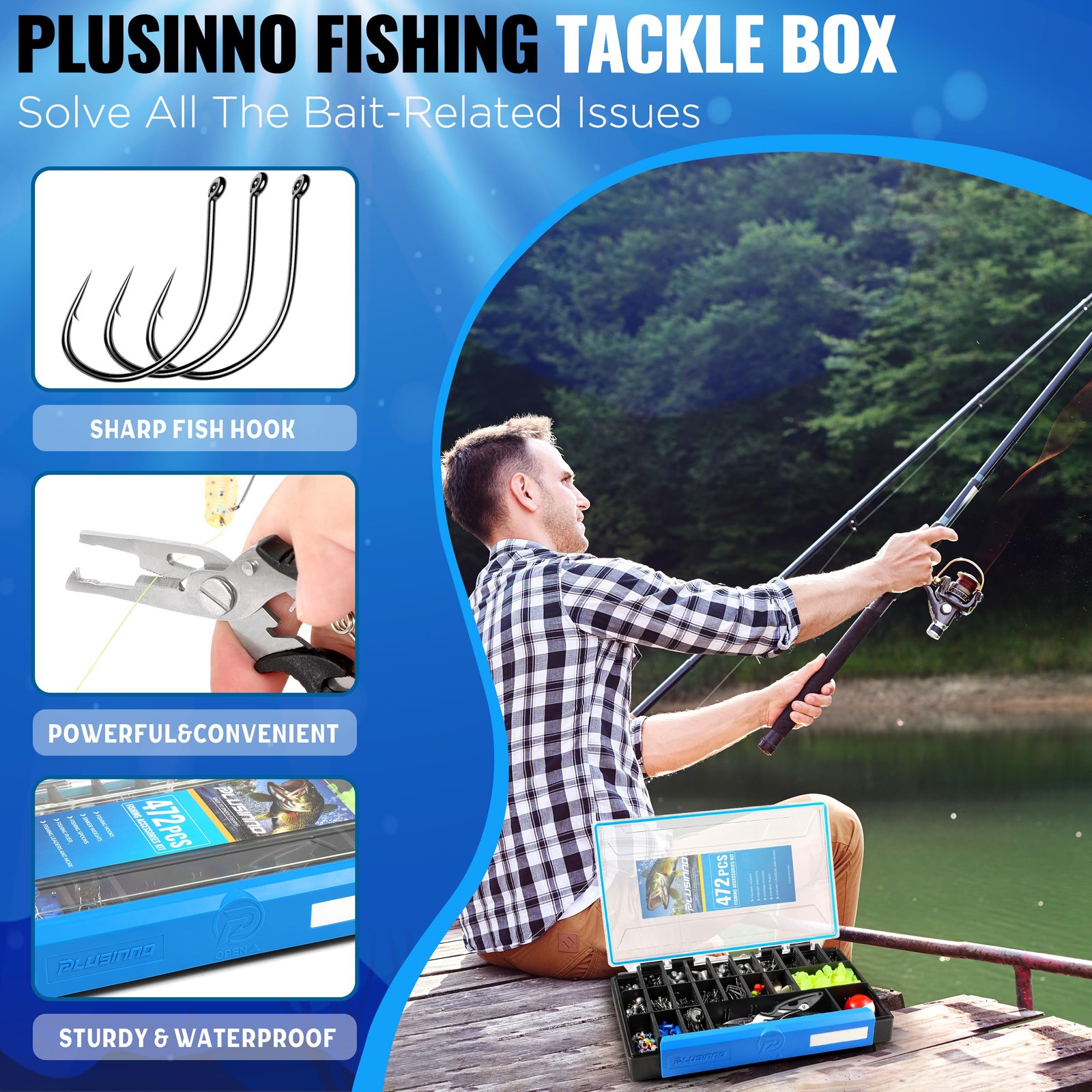 472PCS Fishing Accessories 10.6″ x 6.3″ x 1.6″, Tackle Kit