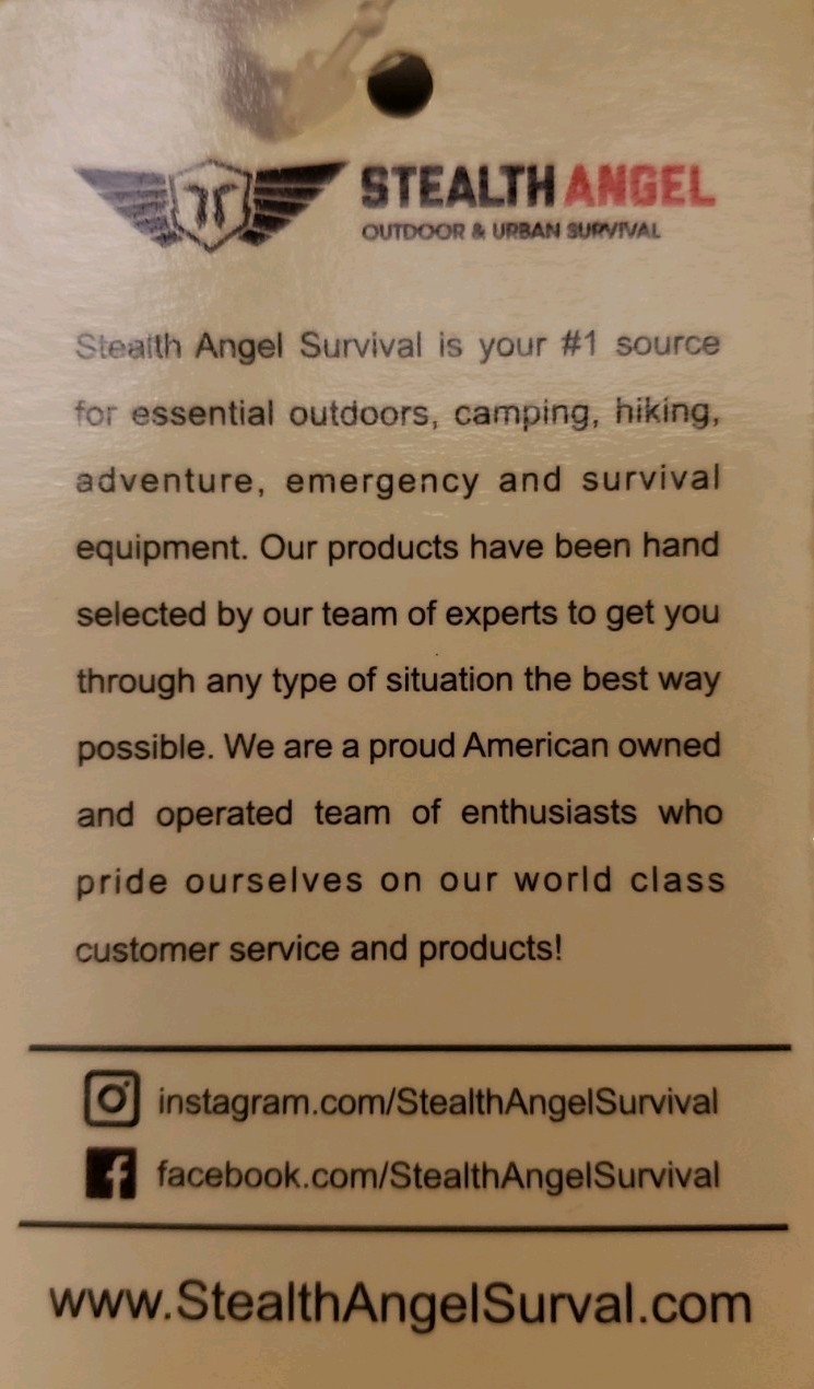 Stealth Angel Outdoor &Urban Emergency Survival Equipment Bag Backpack New W Tag