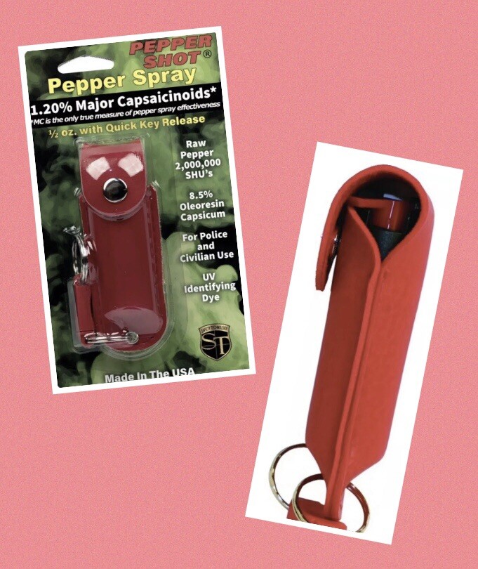 RAW RAW Pepper Spray USA RED LEATHERETTE Quick-Release Keychain 1 / 2 UV DYE HOT