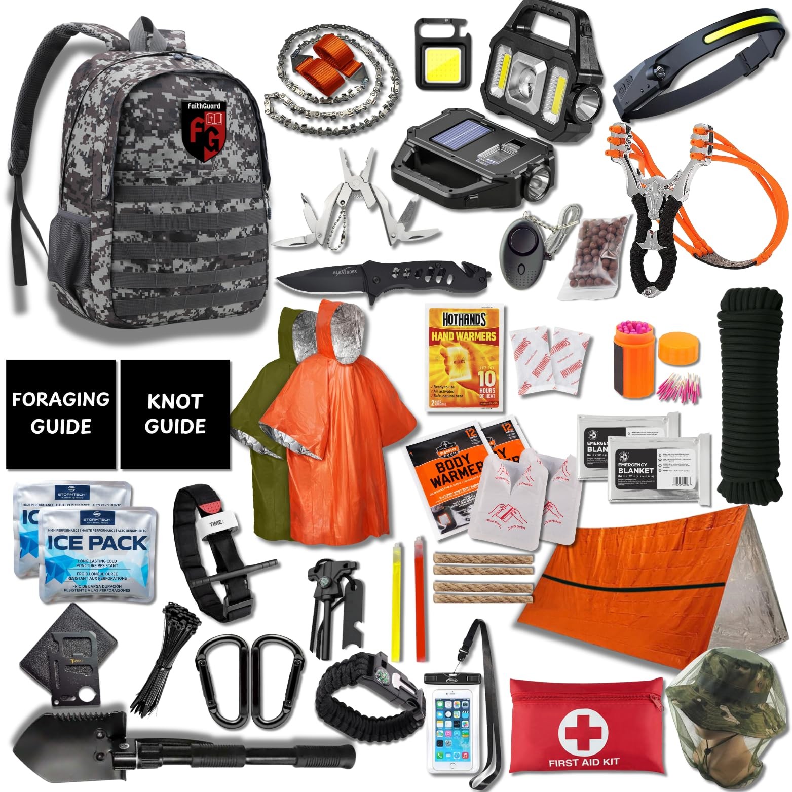460 PC Complete Survival Kit and First Aid Kit | Tactical Backpack with Survi…