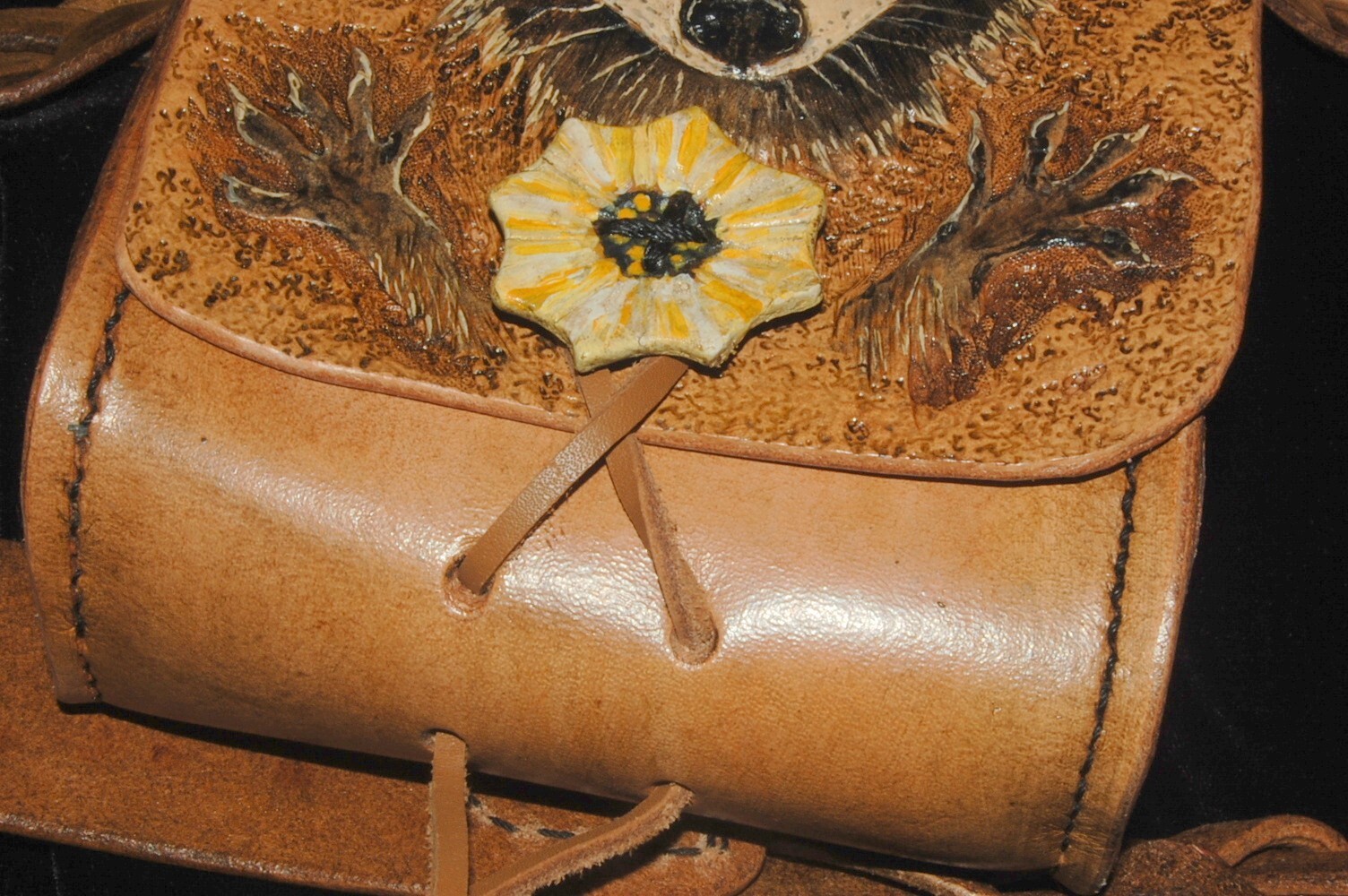 Raccoon Foraging Leather Bushcraft Bag with Mystery Braid