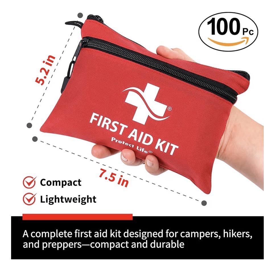 Survival First Aid Kit 100 Piece Set 7.5in X 5.2in Compact For Backpack Car New