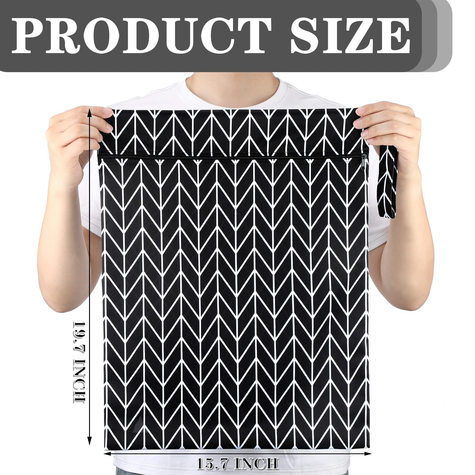 Shappy 2 Pack Large Travel Laundry Bags, Wet Stripe Style, Black, Gray