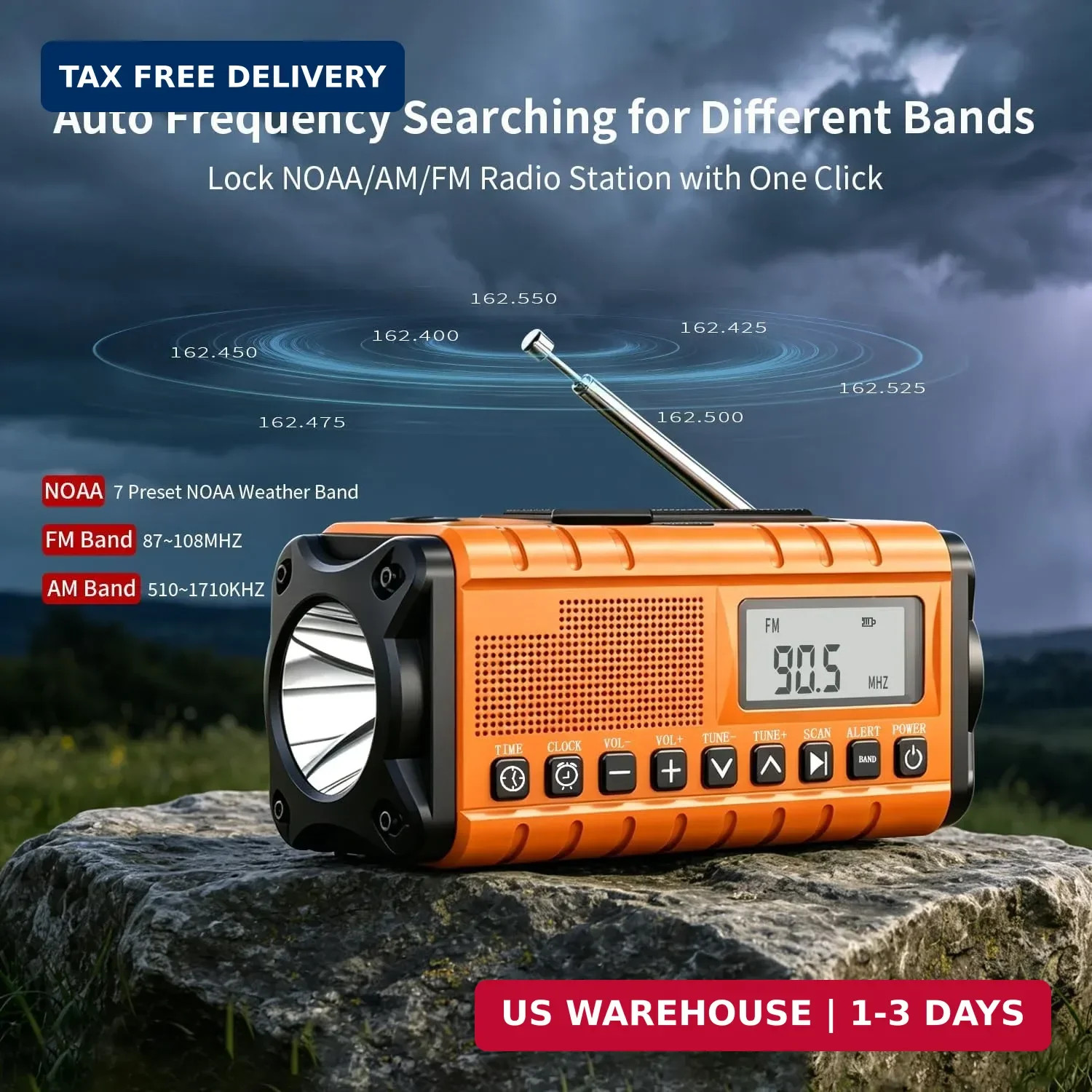10000mAh/37000mWh Emergency Radio-Weather Radio Portable AM FM Auto Scan with So
