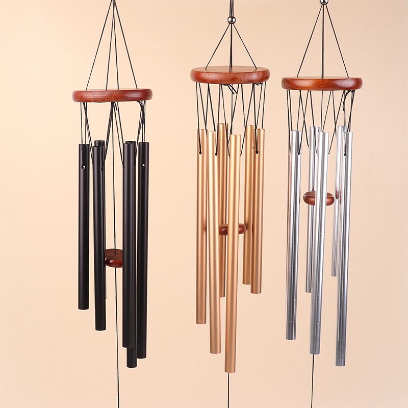 1Pc 6 Tubes Aluminum Pipe Wind Chimes With Hook And Wooden Leaf Hanging Tag