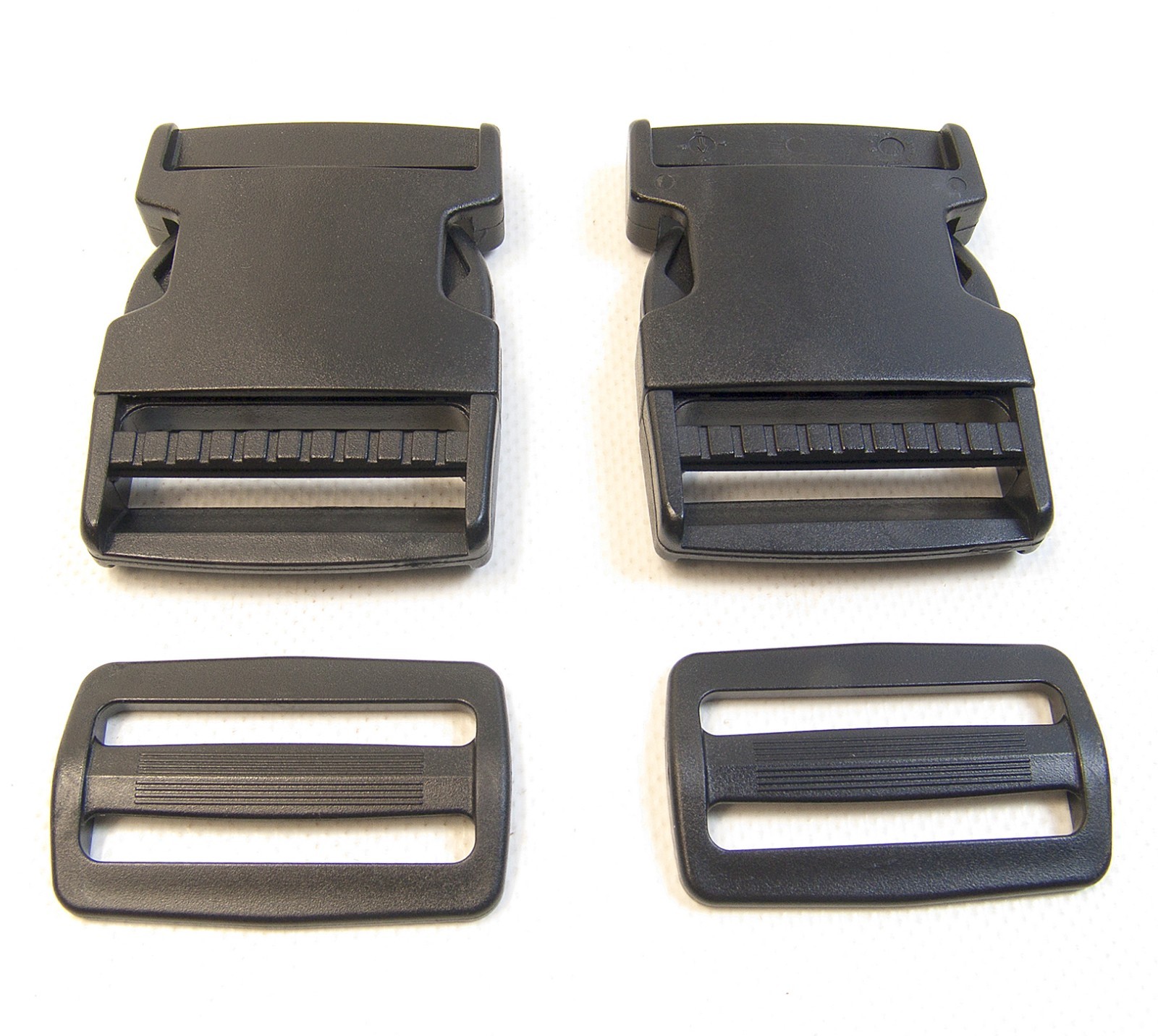 Quick Release Buckle, 2″ Inch, w/ Webbing Slide, Acetal Plastic 2 Pc. Set