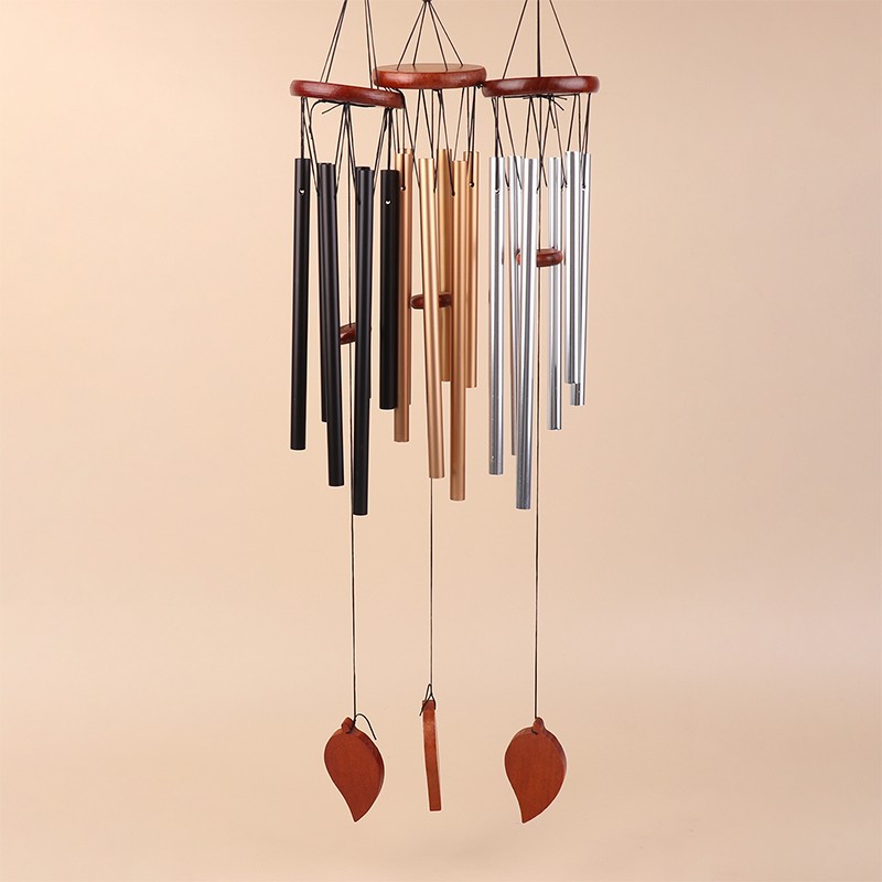 1Pc 6 Tubes Aluminum Pipe Wind Chimes With Hook And Wooden Leaf Hanging Tag
