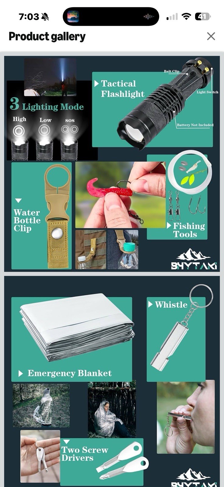 Emergency Survival Kit 50 Pieces Hiking Camping