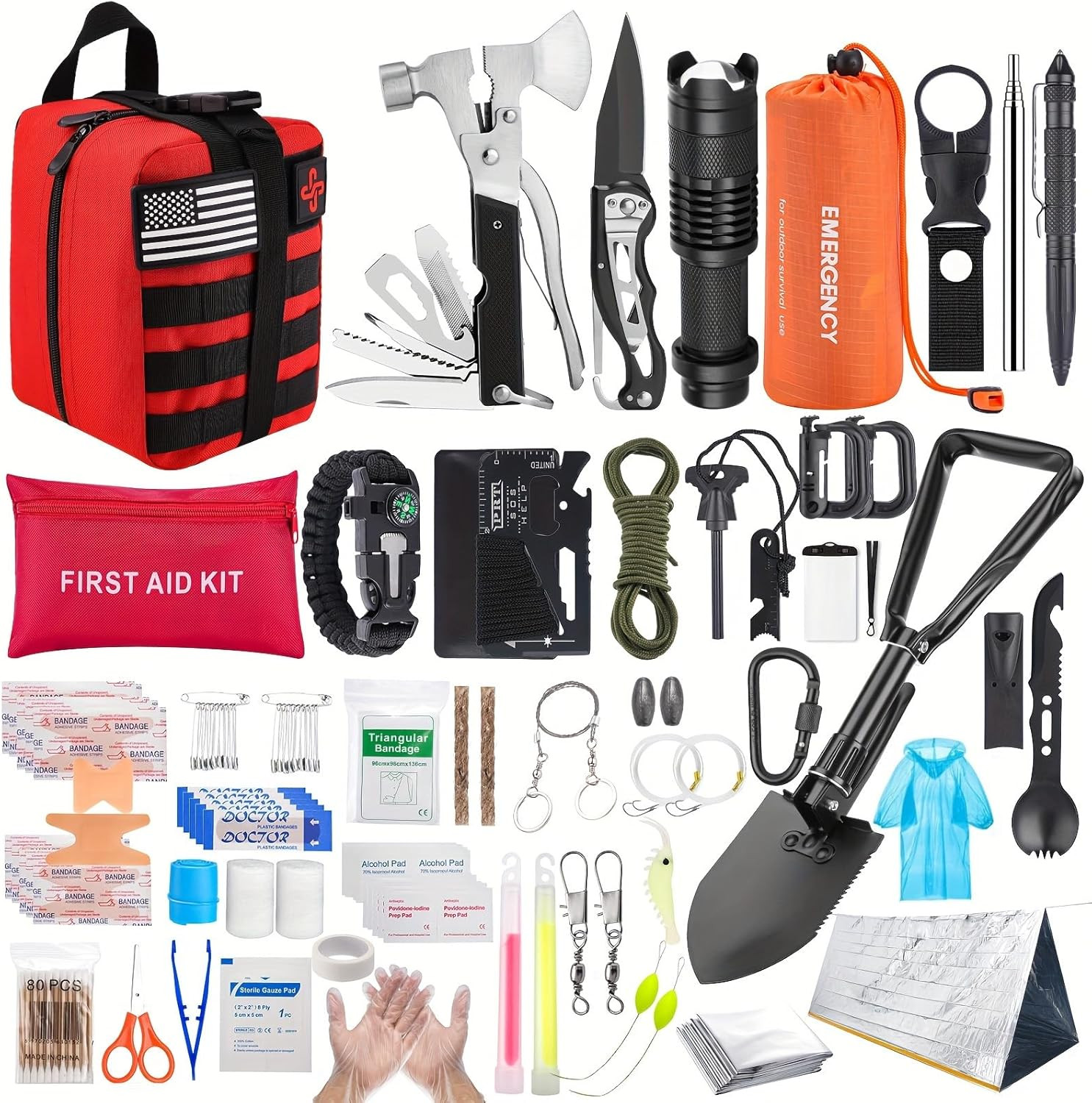 252-Piece Survival Gear Kit with Molle Bag and Emergency Tent for Outdoor Use