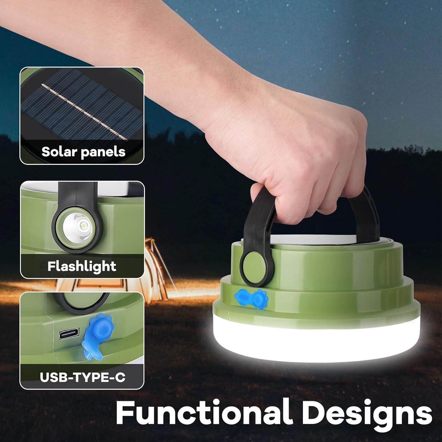 Large Capacity Lithium Battery Portable Flashlight LED Solar Camping Light 200 W