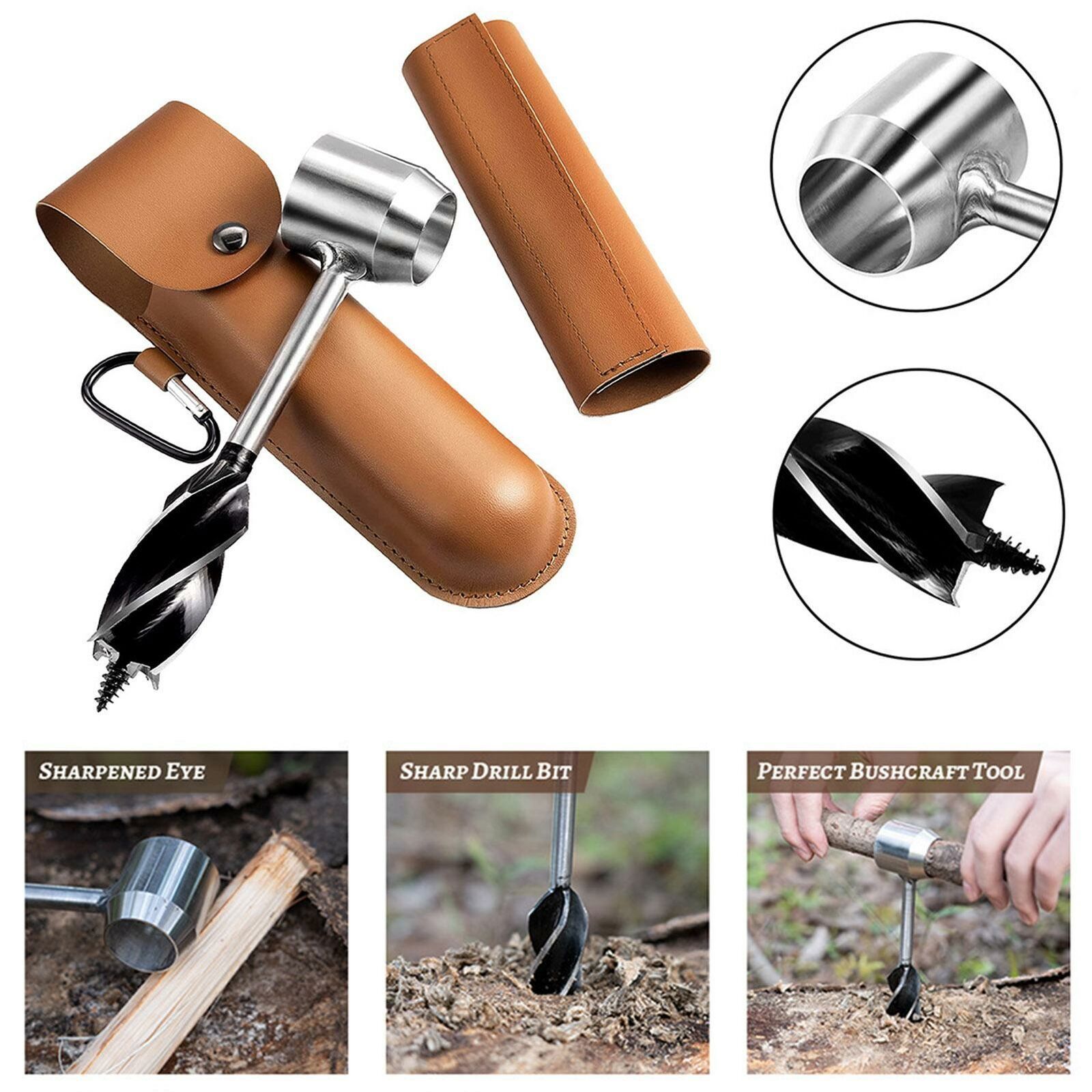 2PC Outdoor Survival Tool Wood Drill Manual Hand Auger Wrench Bushcraft Settlers