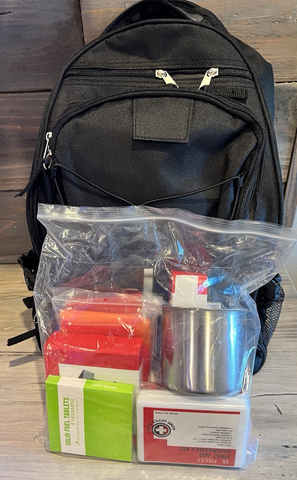 Emergency Kit With Black Backpack Hiking Hunting Camping New Never Used
