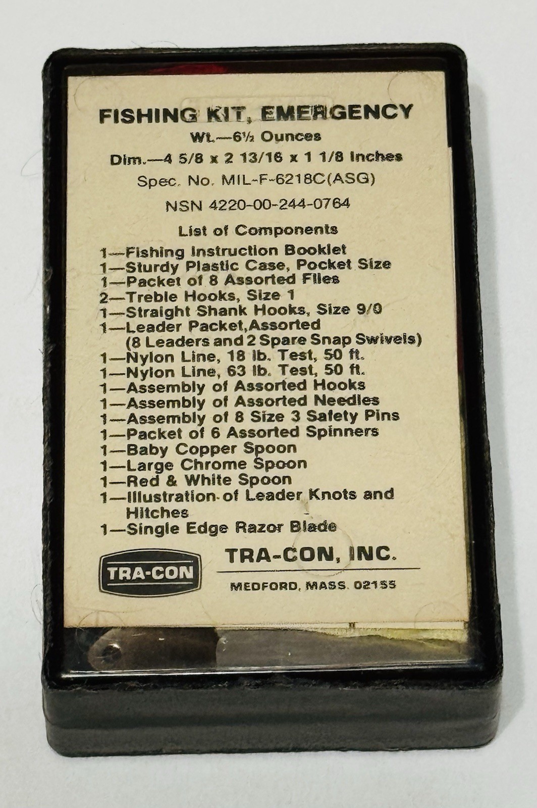 Vintage TRA-CON US Military Issue Emergency Fishing Kit FSCM 22835 (1303)O