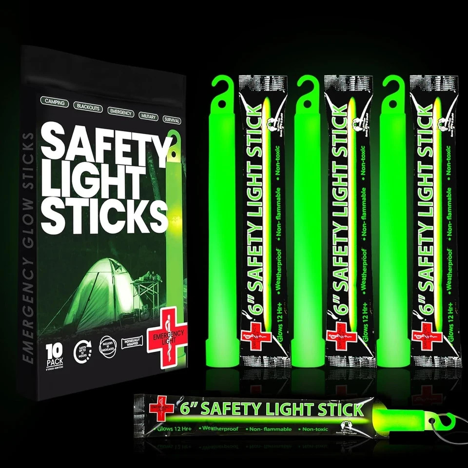 Emergency 10 Ultra Bright Green Glow Sticks – Individual Packed With Lanyard – F