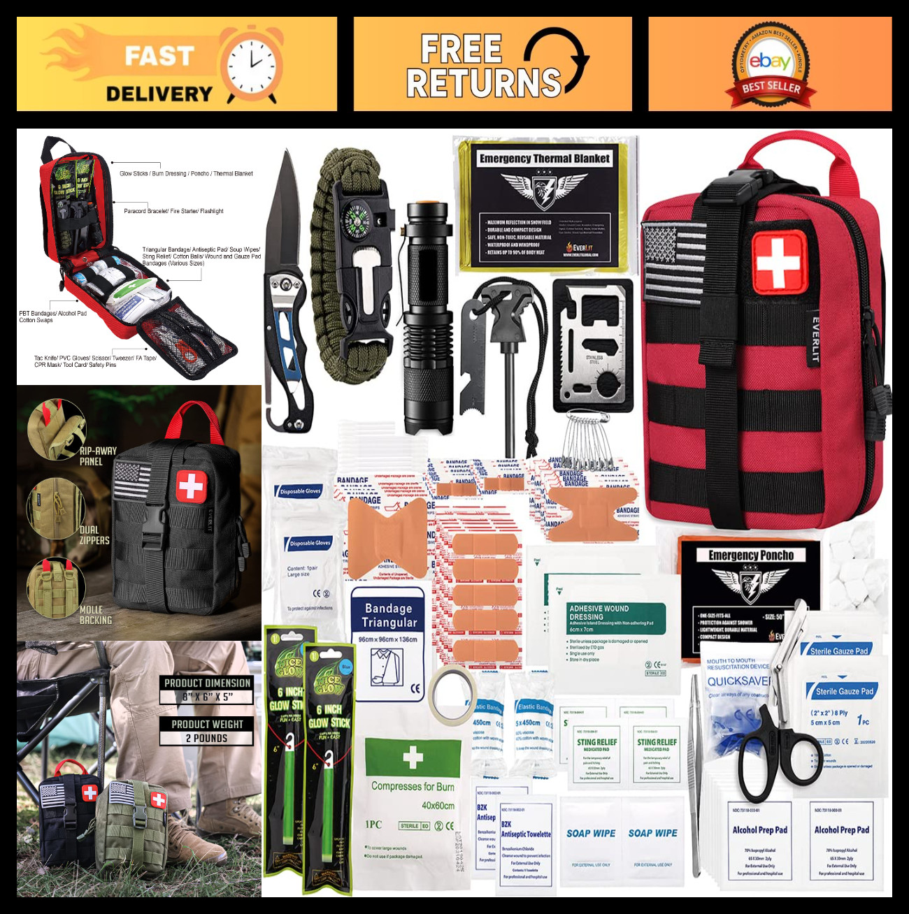 250-Piece Survival First Aid Kit | IFAK EMT Molle Pouch | Emergency Trauma Bag f