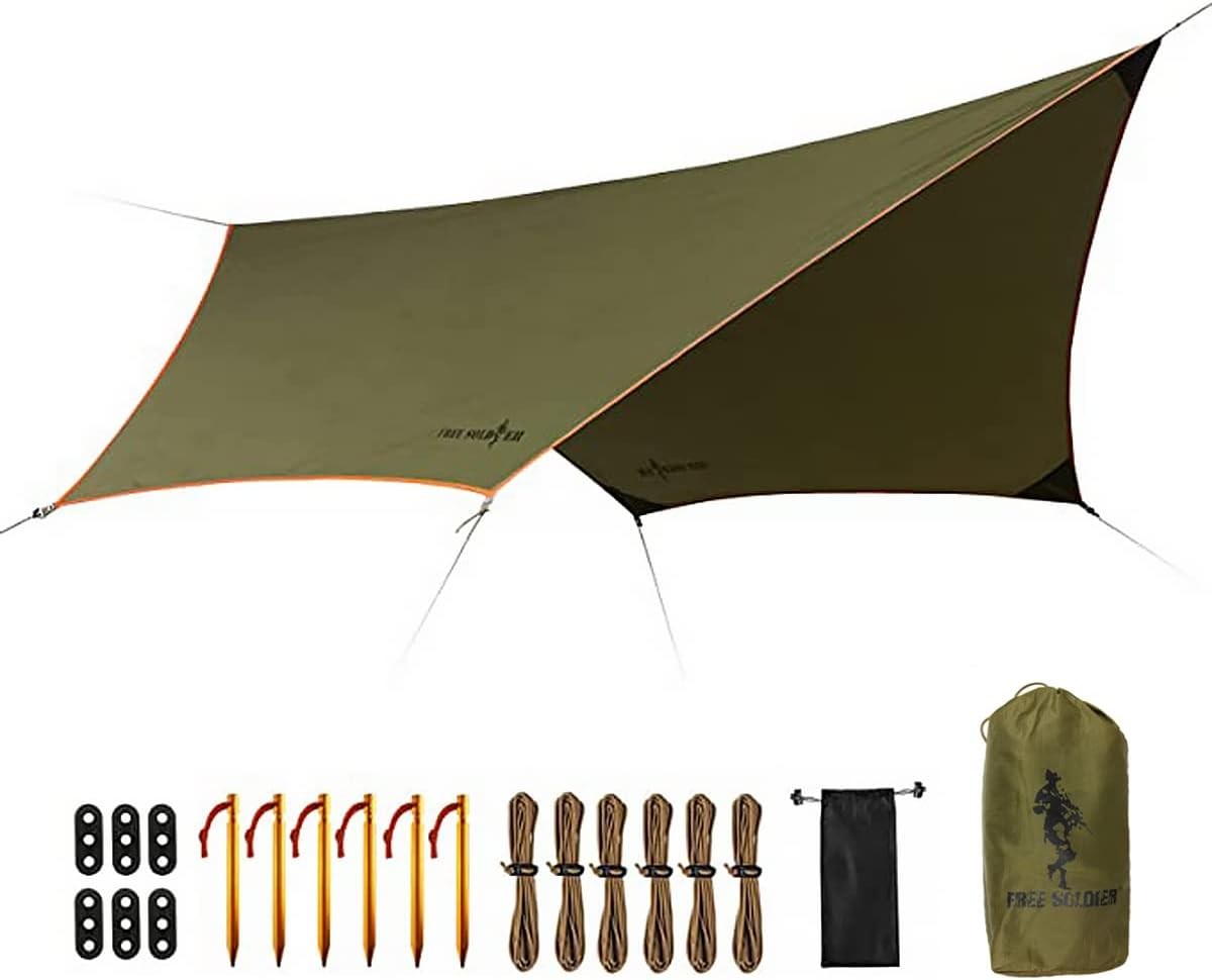 FREE SOLDIER Waterproof Portable Tarp 10×12ft, Greenish Brown 10×12ft