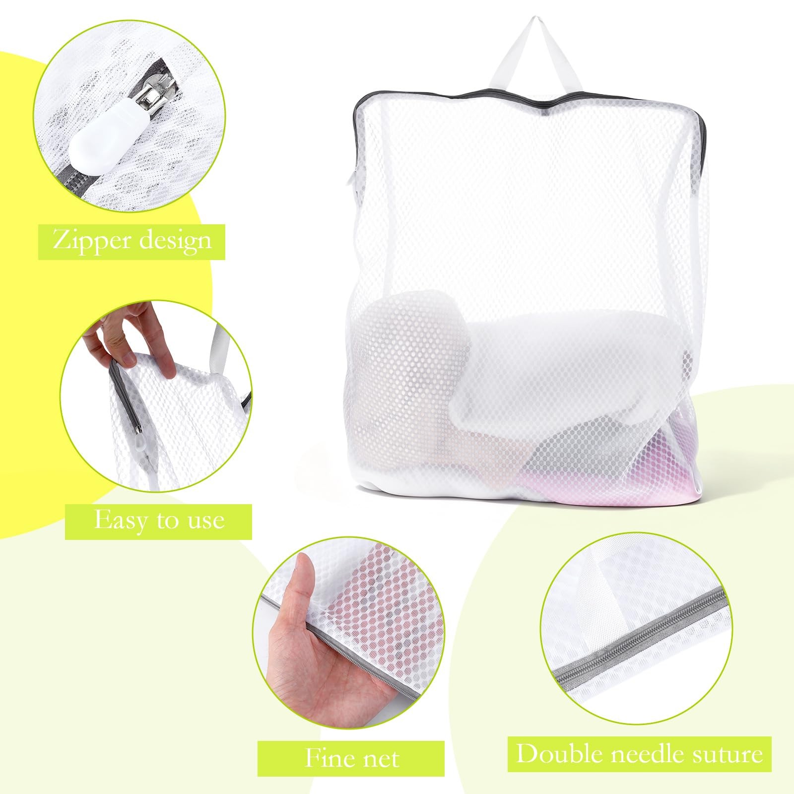 2Pcs Mesh Hanging Laundry Bags, Wash Bag for 11.8 x 15.7 inches, White