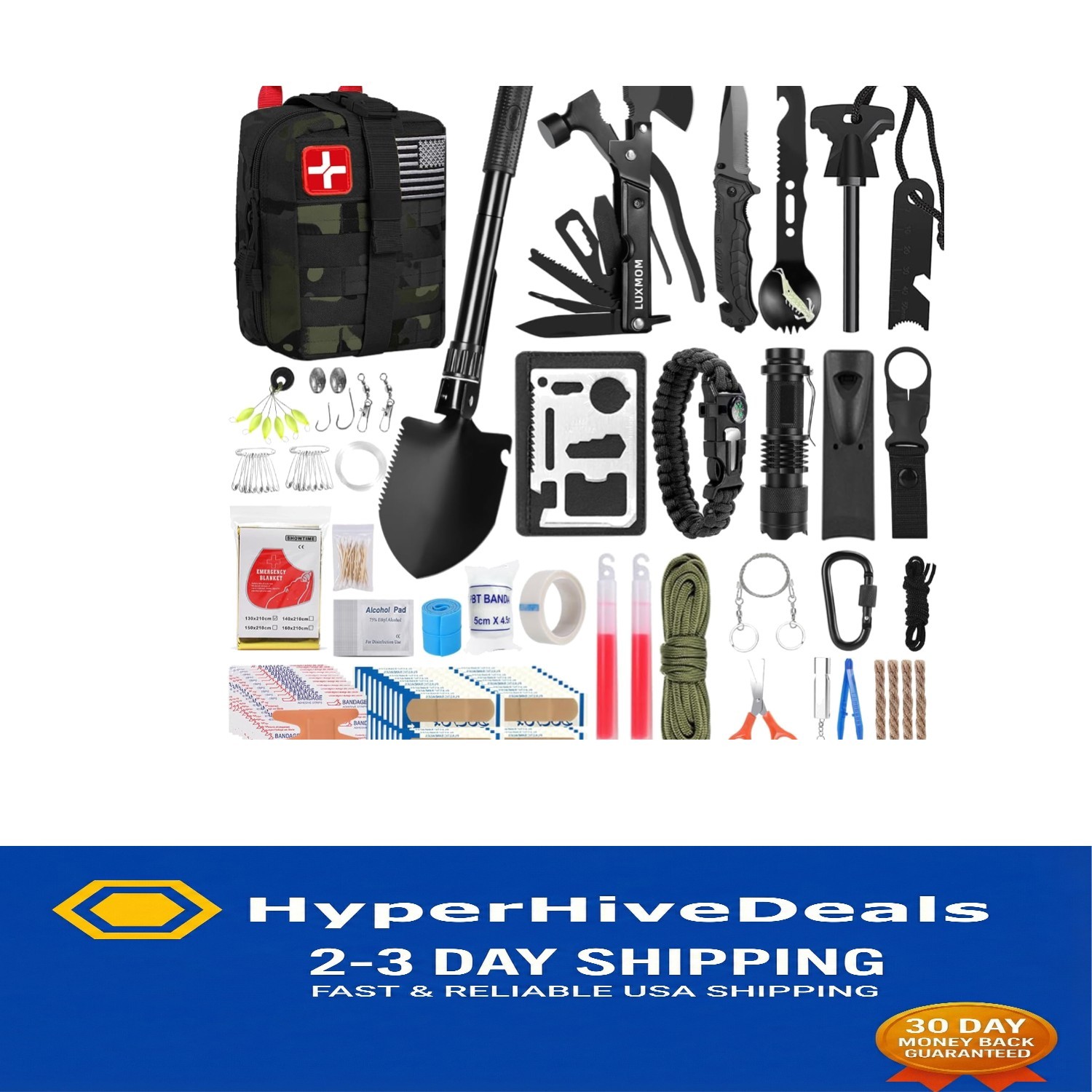 Versatile 142-Piece Survival & First Aid Kit with Fishing Tools – Perfect Gift