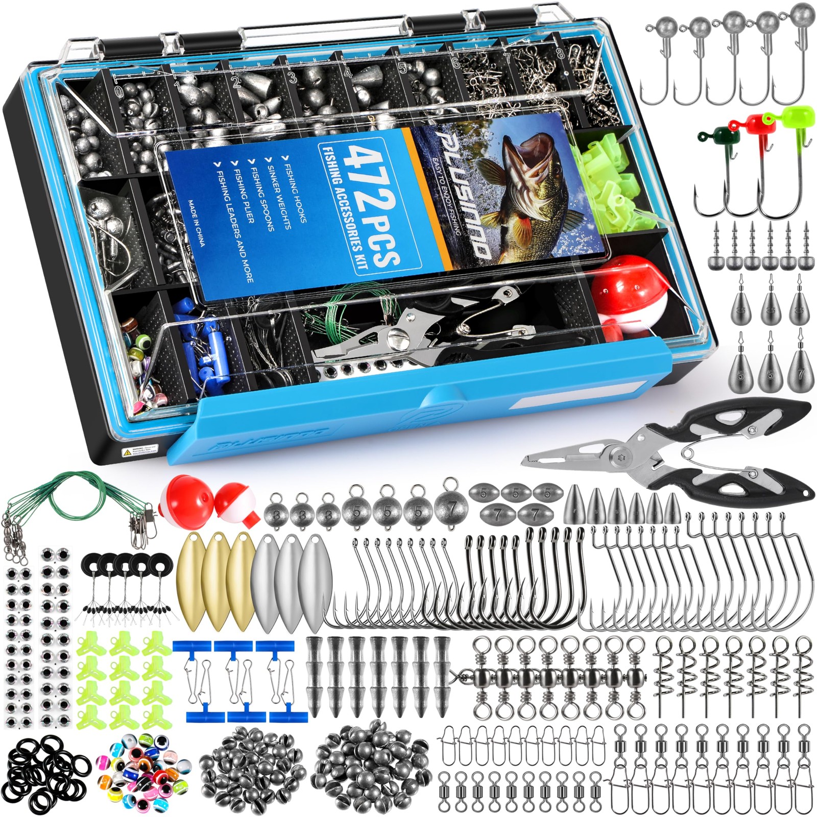 472PCS Fishing Accessories 10.6″ x 6.3″ x 1.6″, Tackle Kit
