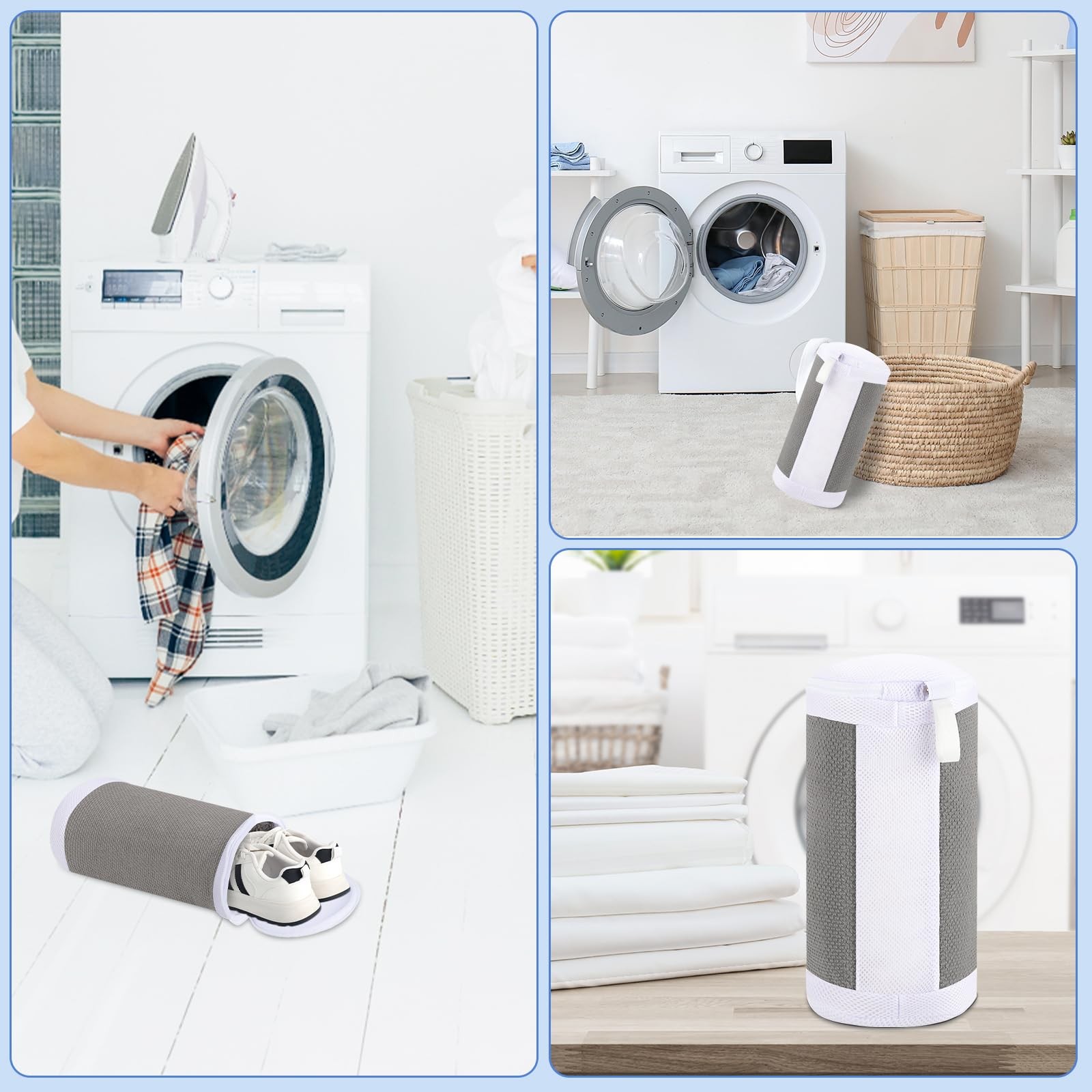 Shoe Washing Machine Bags, 2 PCS Bag for 16 x 8 Inch, Grey+White