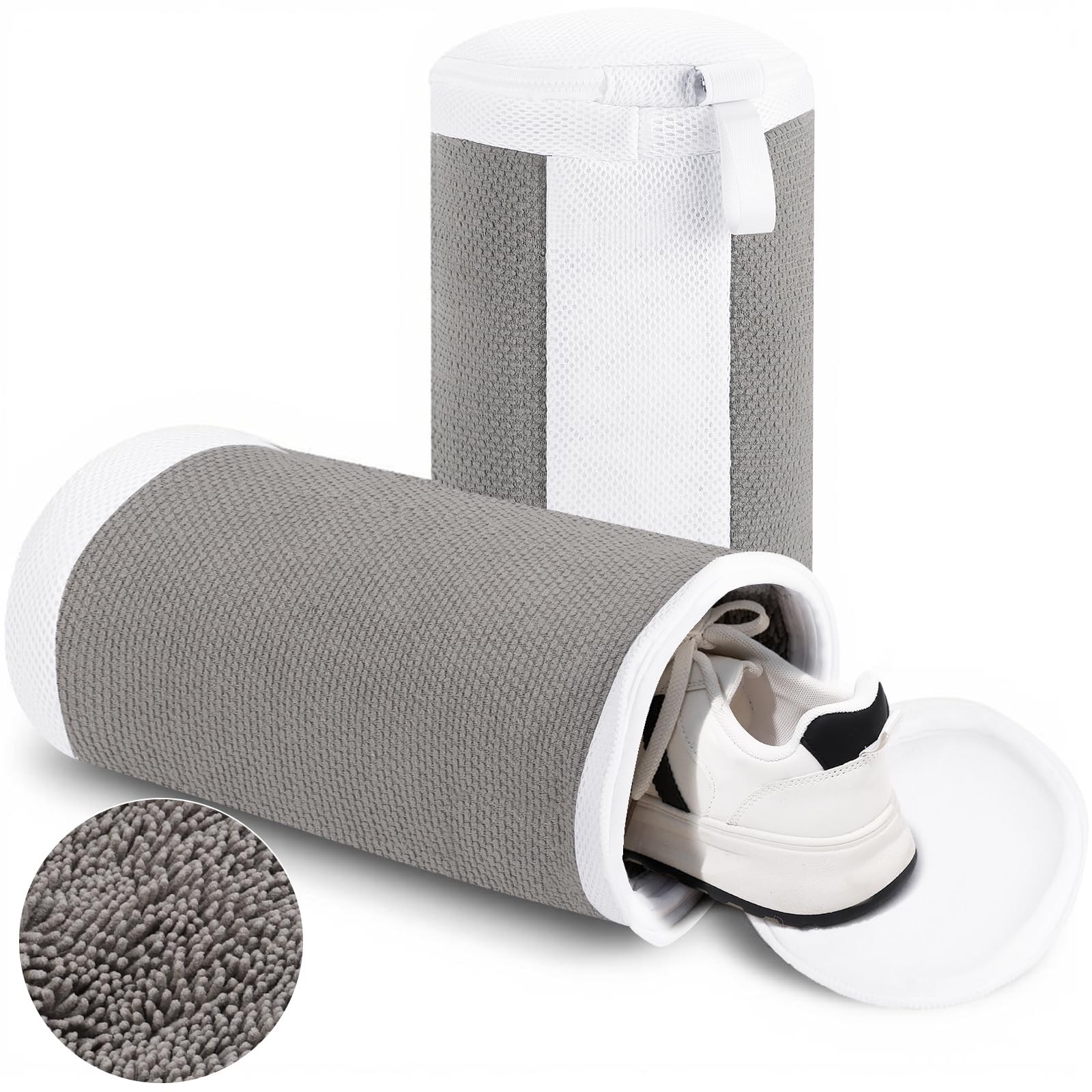 Shoe Washing Machine Bags, 2 PCS Bag for 16 x 8 Inch, Grey+White