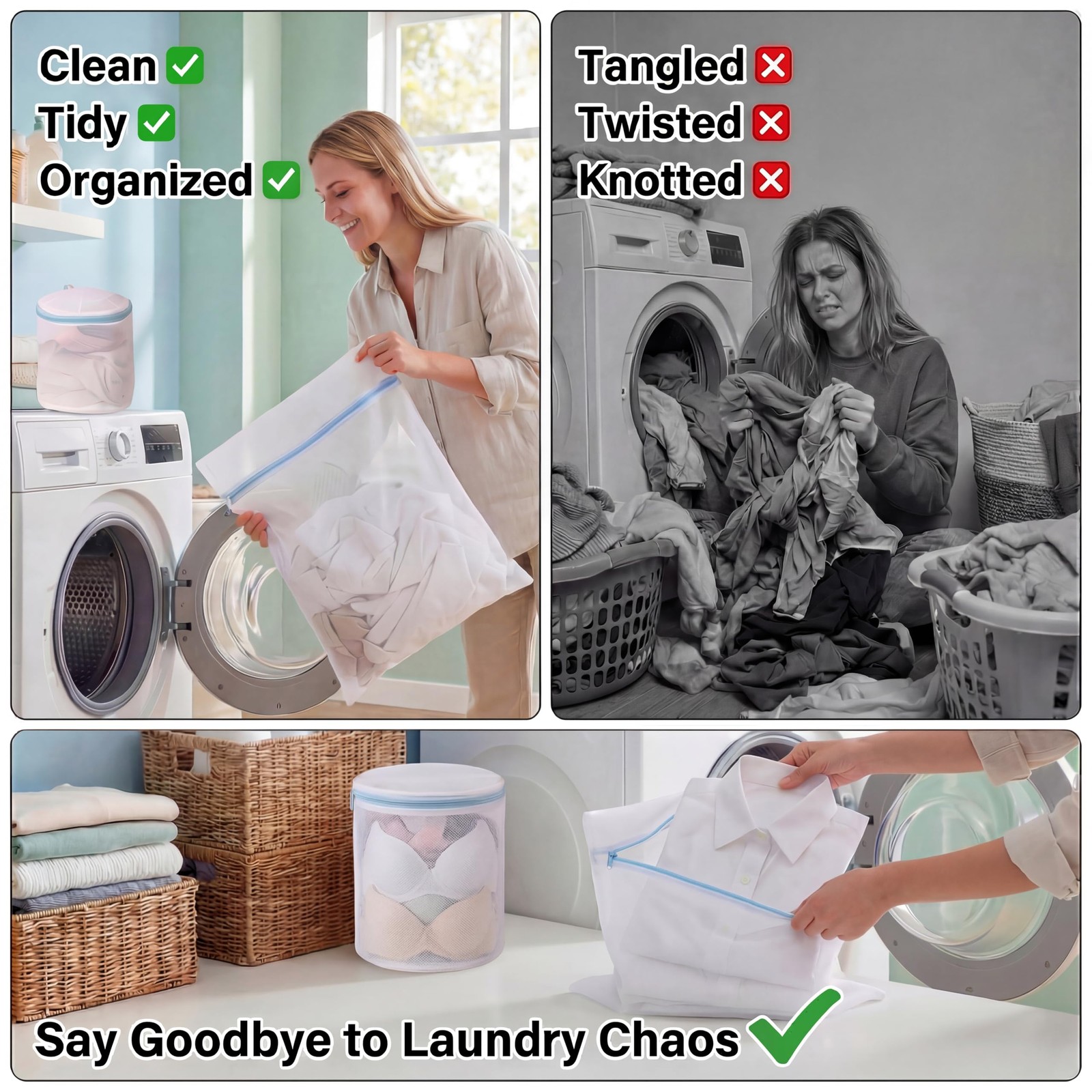 6 Pack Mesh Laundry Bags for Delicates with Auto-Lock Zipper, Durable blue