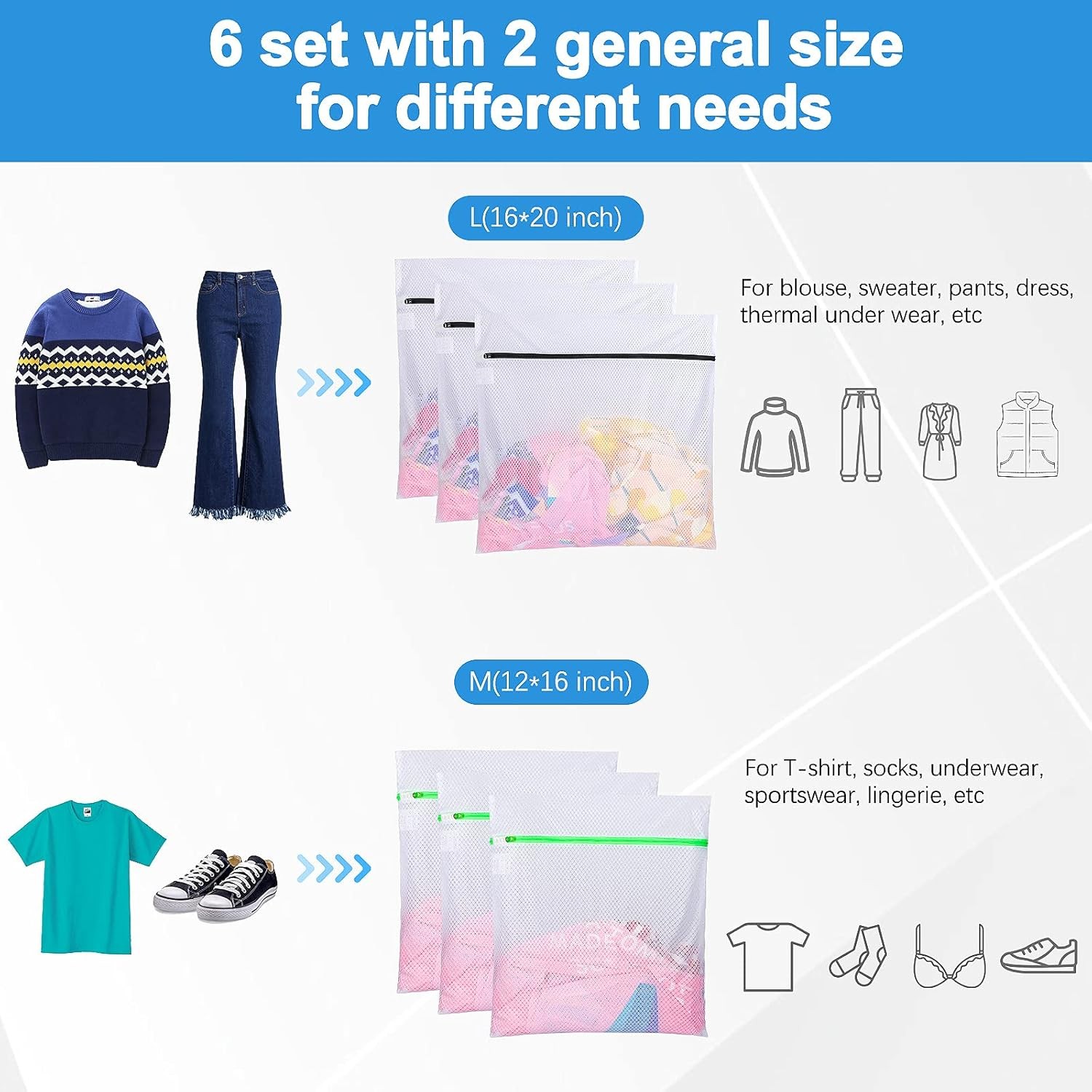 GOGOODA Mesh Laundry Bags, Delicates Washing 3*Large +3*Medium, White