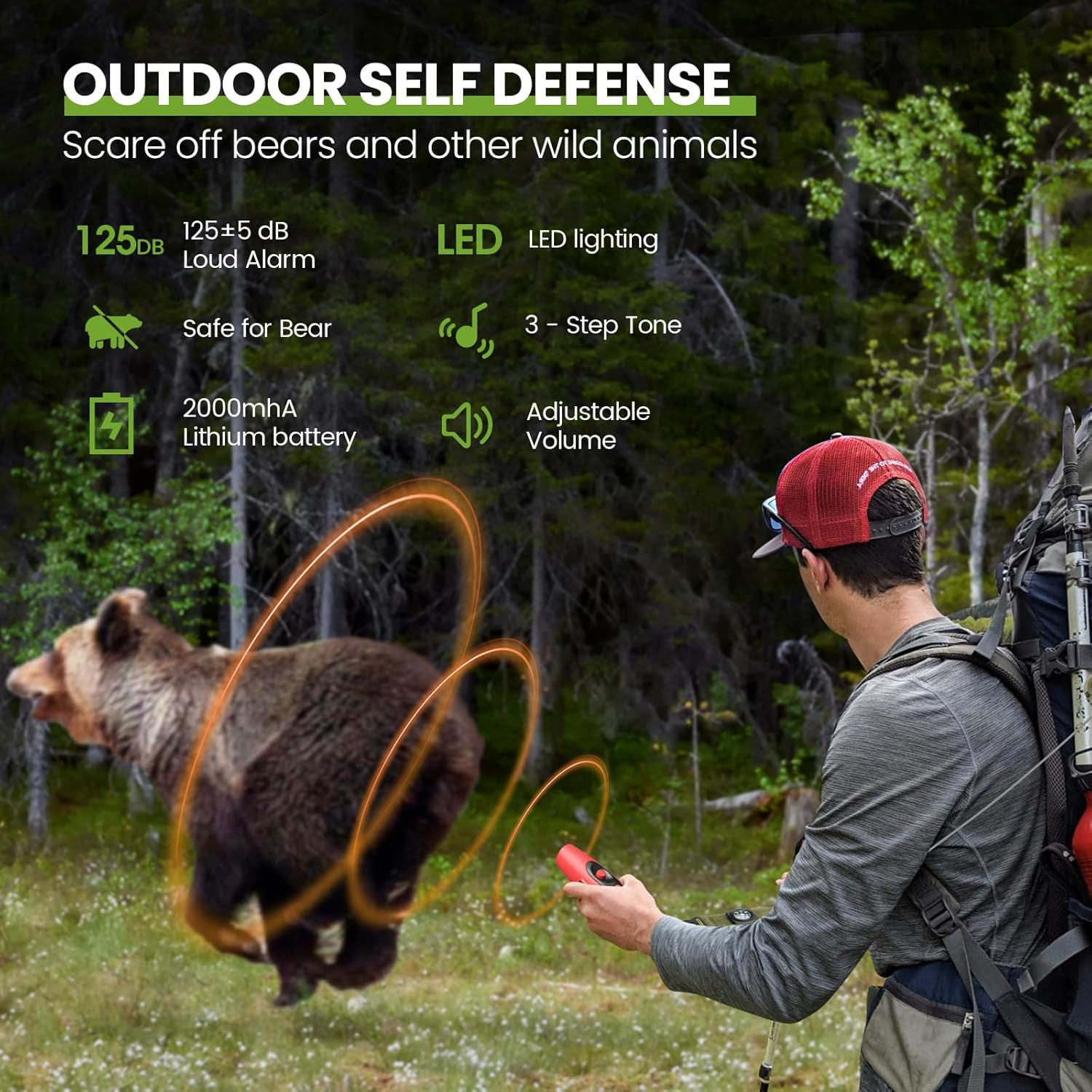 Electronic Air Horn 120dB Bear Whistle USB Rechargeable for Hiking Camping